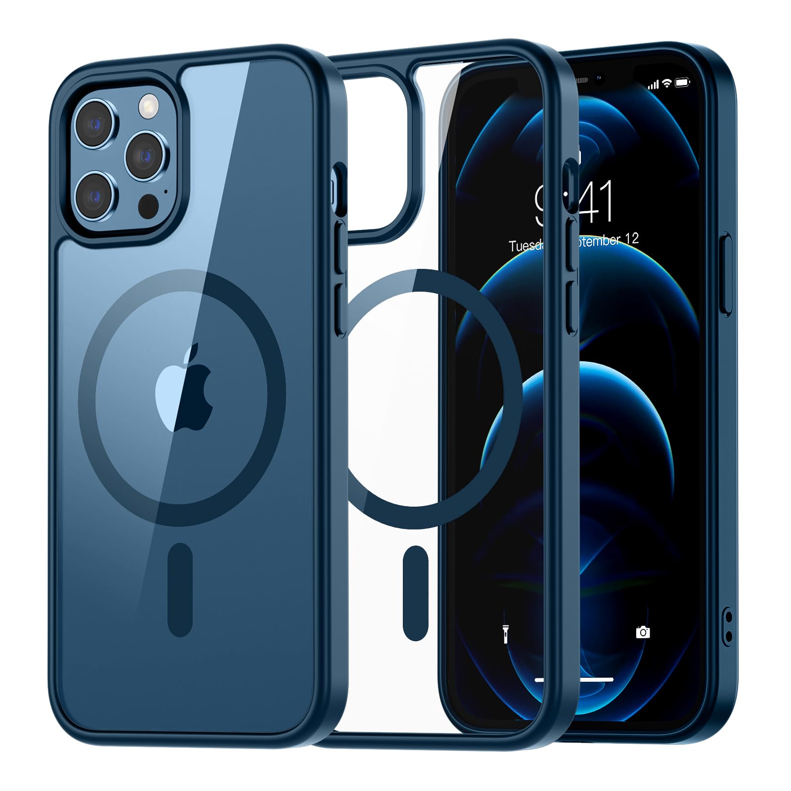 SUPFINE Magnetic for iPhone 13 case & iPhone 14 case, [Compatible with MagSafe][Clear Hard Back with Soft TPU Frame][12FT Military Grade Drop Protection] Shockproof Phone Case,Clear Pink