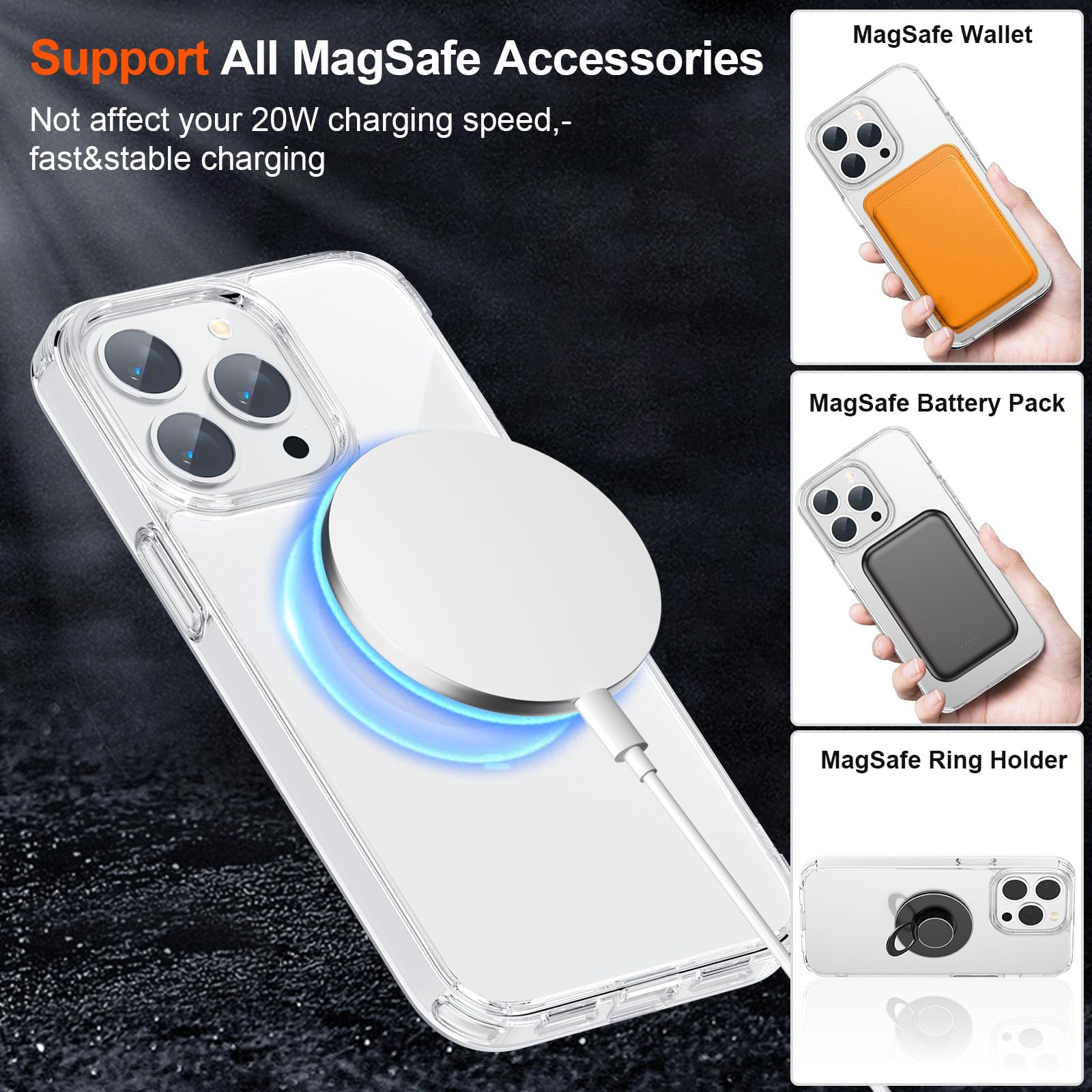 SUPFINE Magnetic for iPhone 13 case & iPhone 14 case, [Compatible with MagSafe][Clear Hard Back with Soft TPU Frame][12FT Military Grade Drop Protection] Shockproof Phone Case,Clear Pink