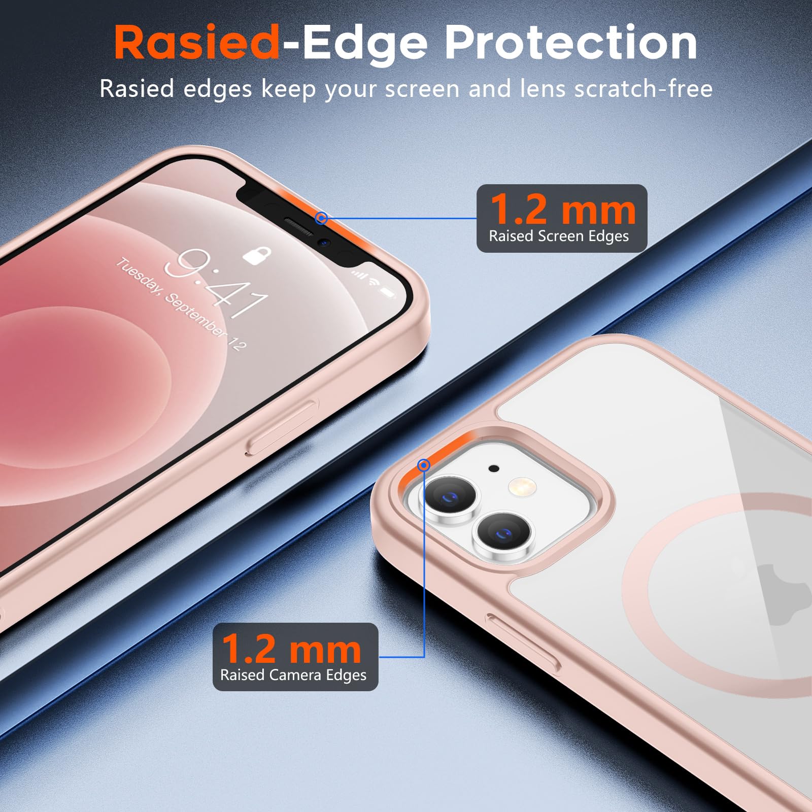 SUPFINE Magnetic for iPhone 13 case & iPhone 14 case, [Compatible with MagSafe][Clear Hard Back with Soft TPU Frame][12FT Military Grade Drop Protection] Shockproof Phone Case,Clear Pink