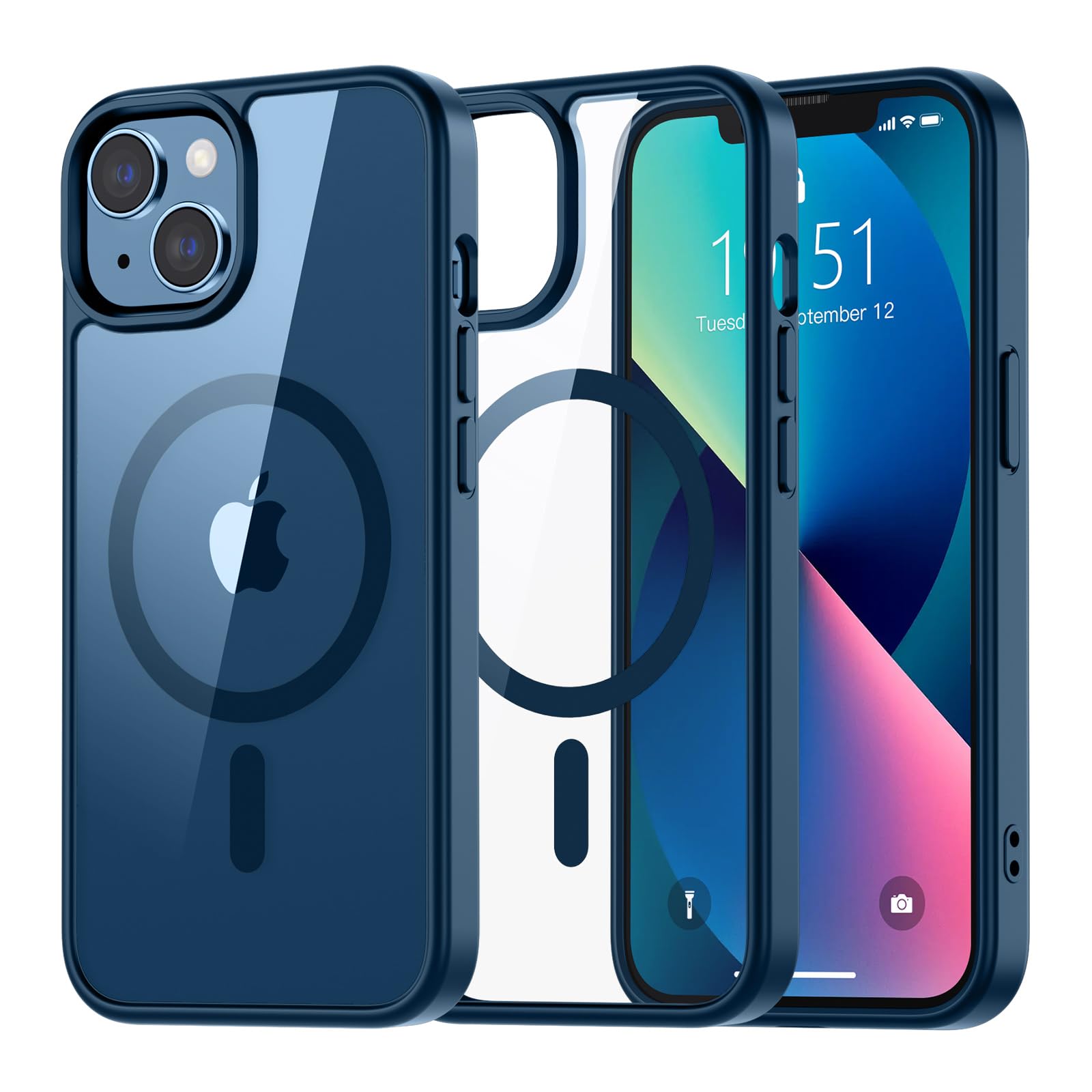 SUPFINE Magnetic for iPhone 13 case & iPhone 14 case, [Compatible with MagSafe][Clear Hard Back with Soft TPU Frame][12FT Military Grade Drop Protection] Shockproof Phone Case,Clear Pink