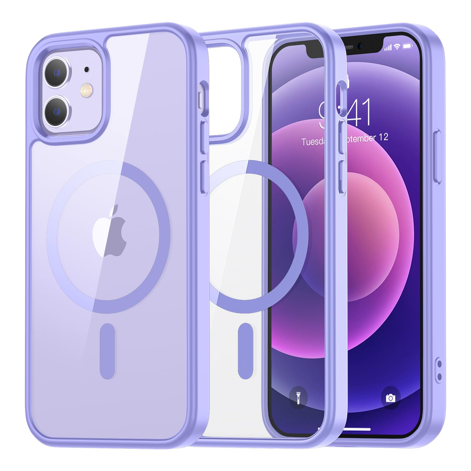 SUPFINE Magnetic for iPhone 13 case & iPhone 14 case, [Compatible with MagSafe][Clear Hard Back with Soft TPU Frame][12FT Military Grade Drop Protection] Shockproof Phone Case,Clear Pink