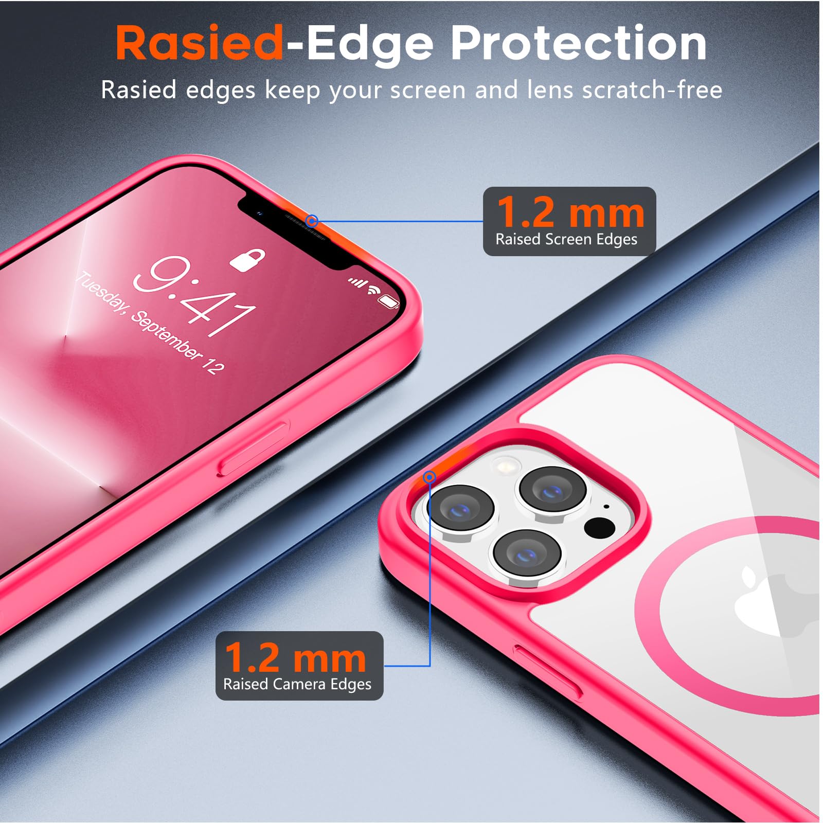 SUPFINE Magnetic for iPhone 13 case & iPhone 14 case, [Compatible with MagSafe][Clear Hard Back with Soft TPU Frame][12FT Military Grade Drop Protection] Shockproof Phone Case,Clear Pink