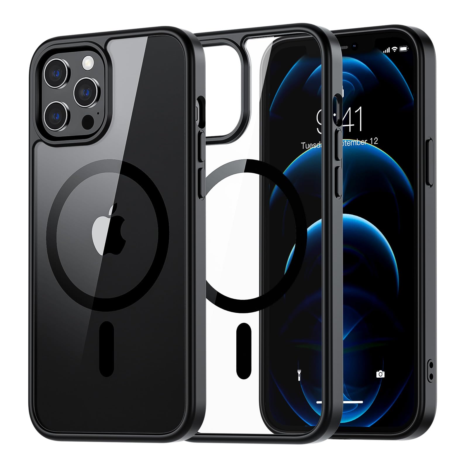 SUPFINE Magnetic for iPhone 13 case & iPhone 14 case, [Compatible with MagSafe][Clear Hard Back with Soft TPU Frame][12FT Military Grade Drop Protection] Shockproof Phone Case,Clear Pink