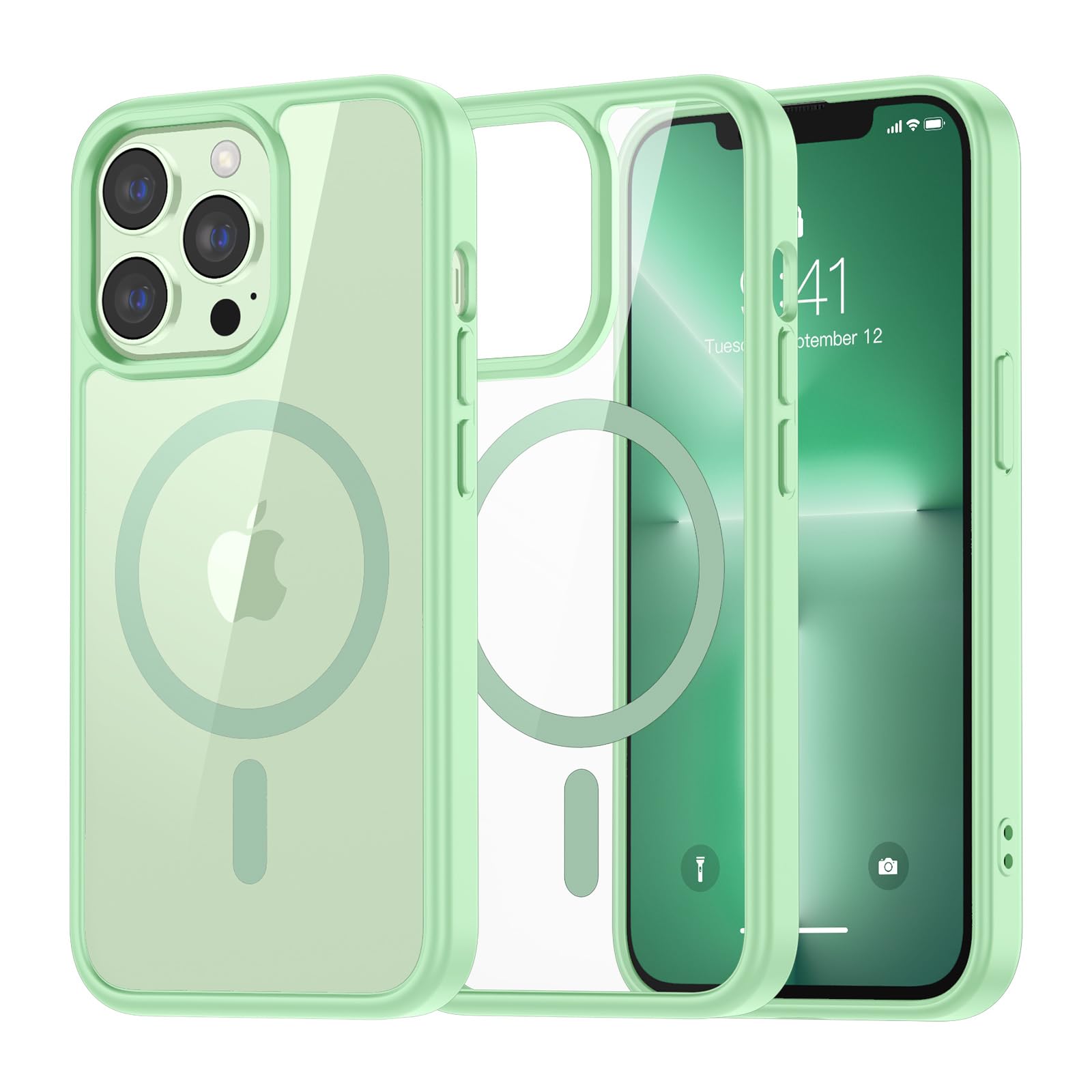 SUPFINE Magnetic for iPhone 13 case & iPhone 14 case, [Compatible with MagSafe][Clear Hard Back with Soft TPU Frame][12FT Military Grade Drop Protection] Shockproof Phone Case,Clear Pink