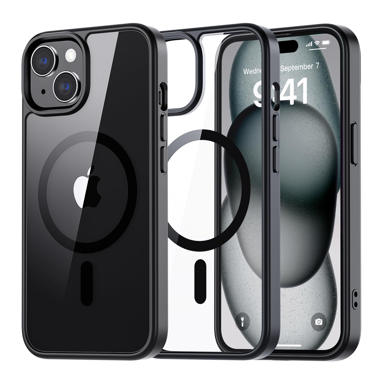 SUPFINE Magnetic for iPhone 13 case & iPhone 14 case, [Compatible with MagSafe][Clear Hard Back with Soft TPU Frame][12FT Military Grade Drop Protection] Shockproof Phone Case,Clear Pink