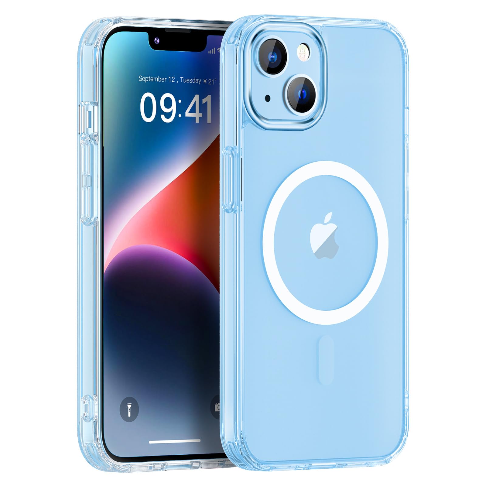 SUPFINE Magnetic for iPhone 13 case & iPhone 14 case, [Compatible with MagSafe][Clear Hard Back with Soft TPU Frame][12FT Military Grade Drop Protection] Shockproof Phone Case,Clear Pink