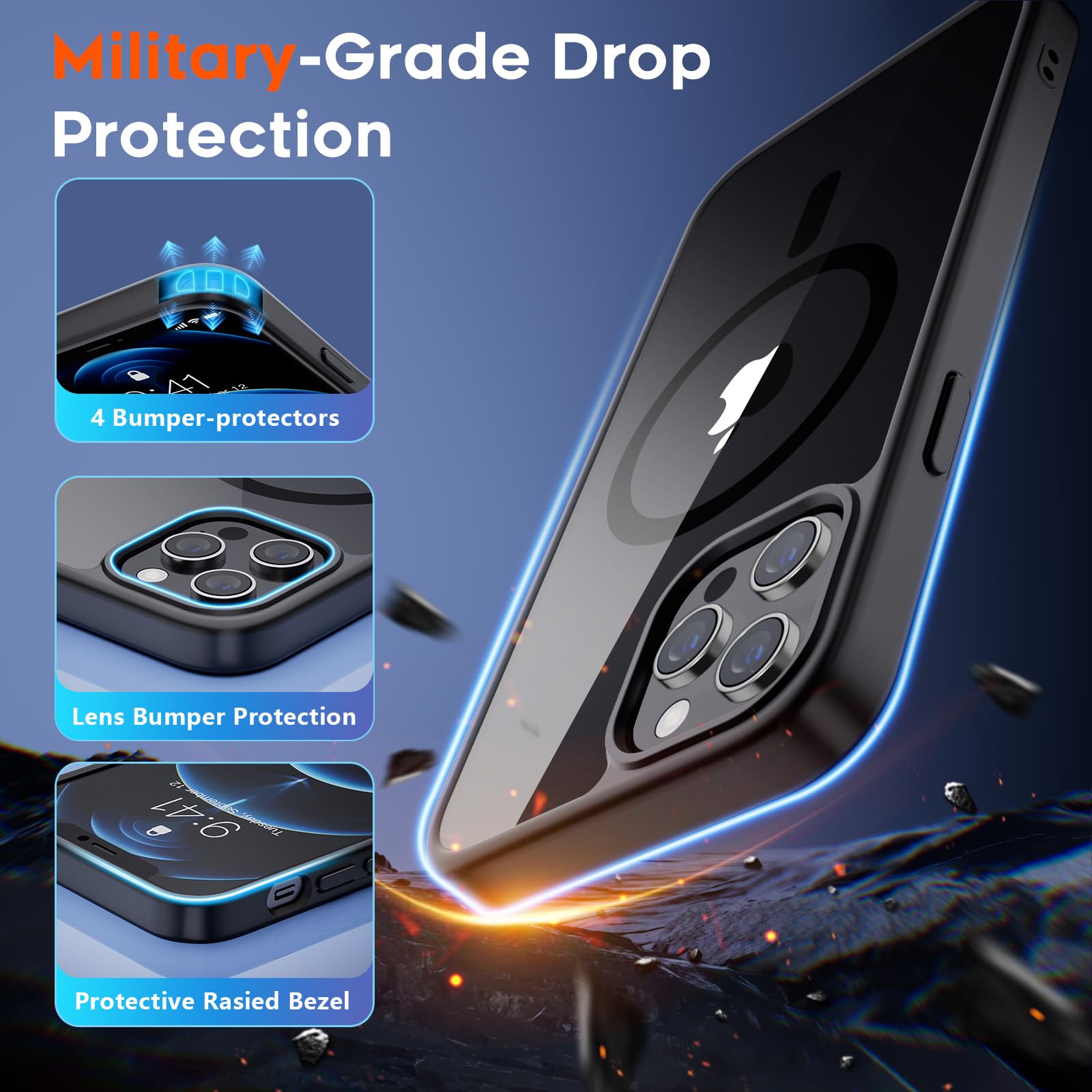 SUPFINE Magnetic for iPhone 13 case & iPhone 14 case, [Compatible with MagSafe][Clear Hard Back with Soft TPU Frame][12FT Military Grade Drop Protection] Shockproof Phone Case,Clear Pink