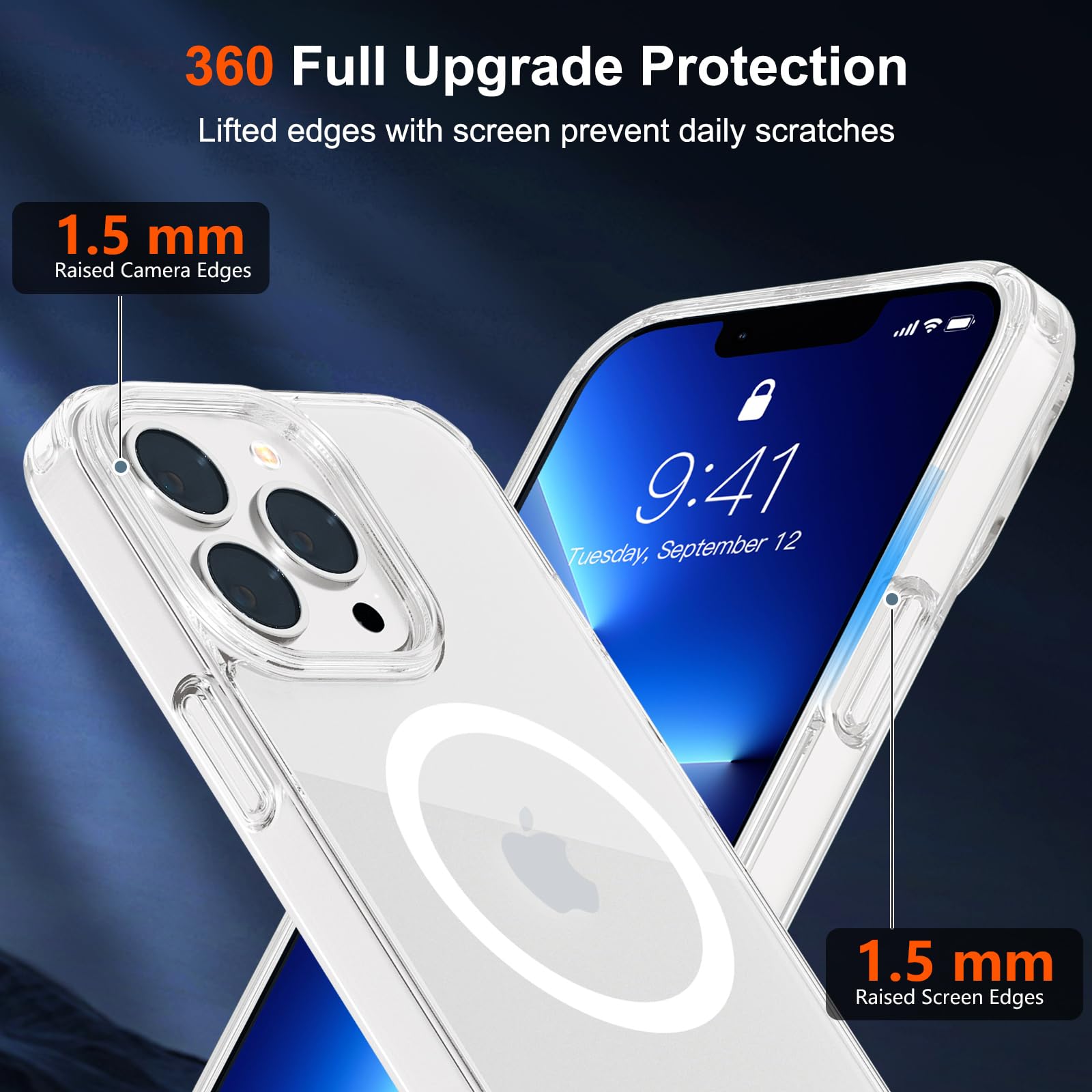 SUPFINE Magnetic for iPhone 13 case & iPhone 14 case, [Compatible with MagSafe][Clear Hard Back with Soft TPU Frame][12FT Military Grade Drop Protection] Shockproof Phone Case,Clear Pink