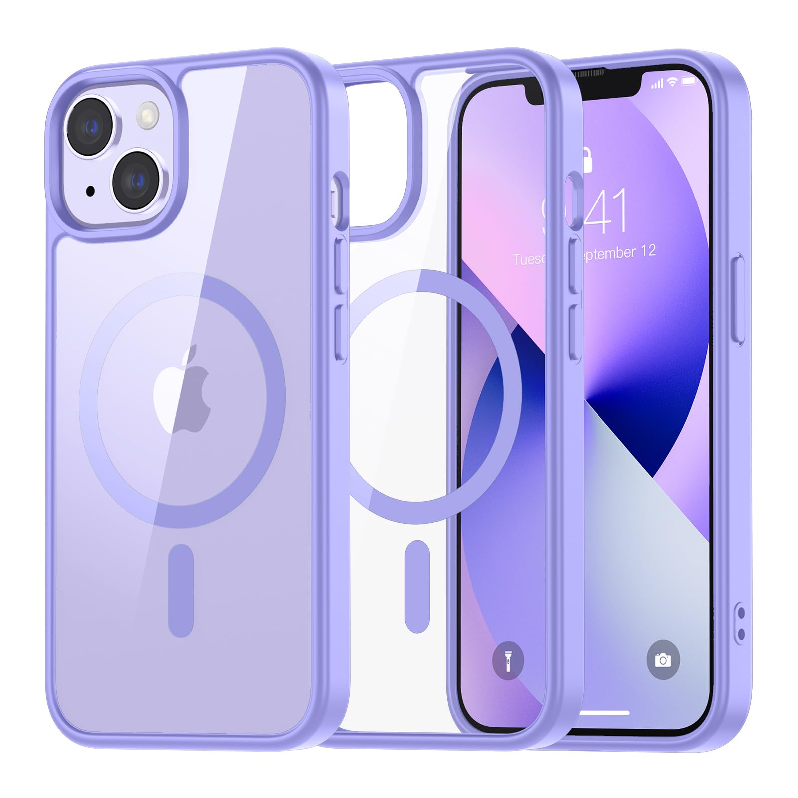 SUPFINE Magnetic for iPhone 13 case & iPhone 14 case, [Compatible with MagSafe][Clear Hard Back with Soft TPU Frame][12FT Military Grade Drop Protection] Shockproof Phone Case,Clear Pink