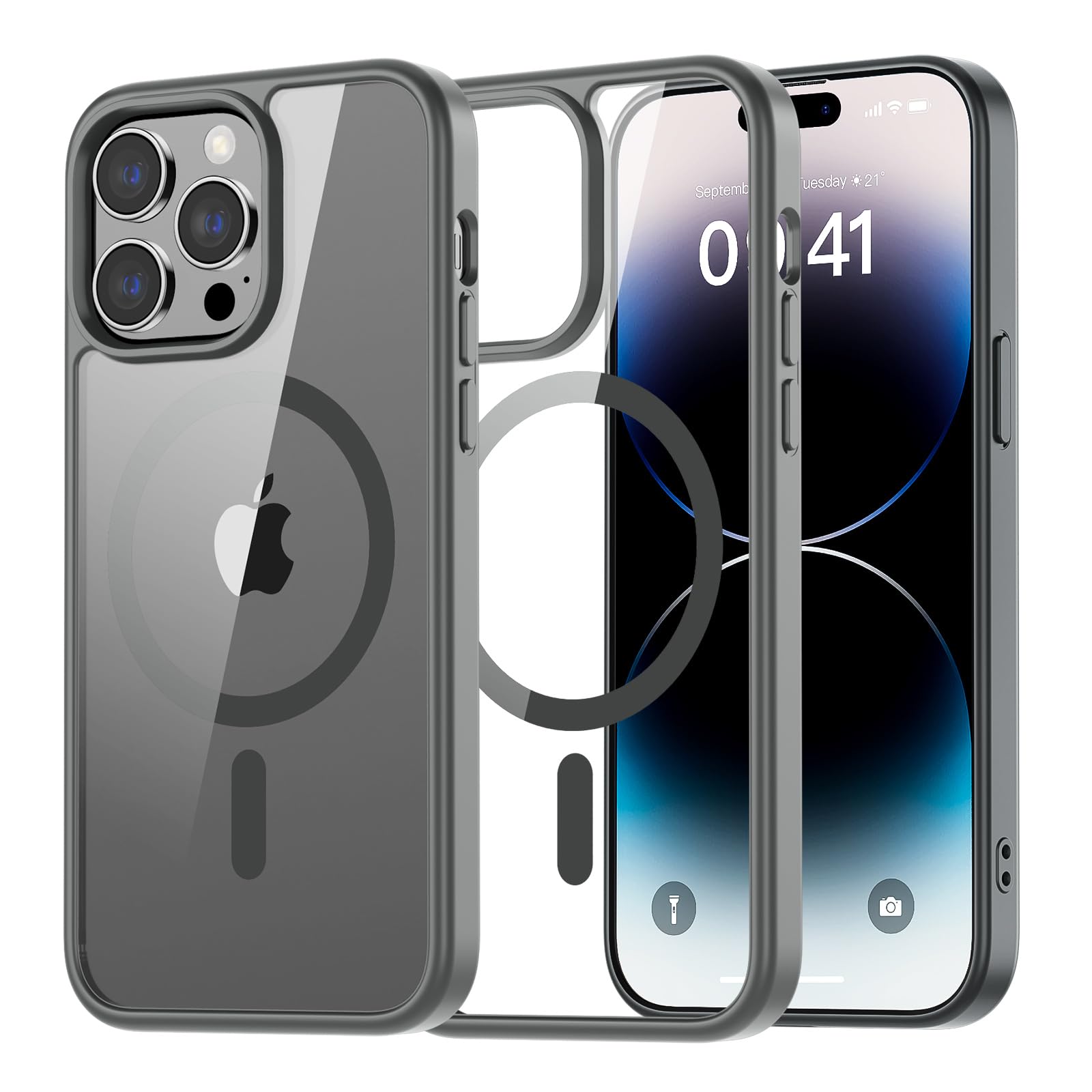 SUPFINE Magnetic for iPhone 13 case & iPhone 14 case, [Compatible with MagSafe][Clear Hard Back with Soft TPU Frame][12FT Military Grade Drop Protection] Shockproof Phone Case,Clear Pink