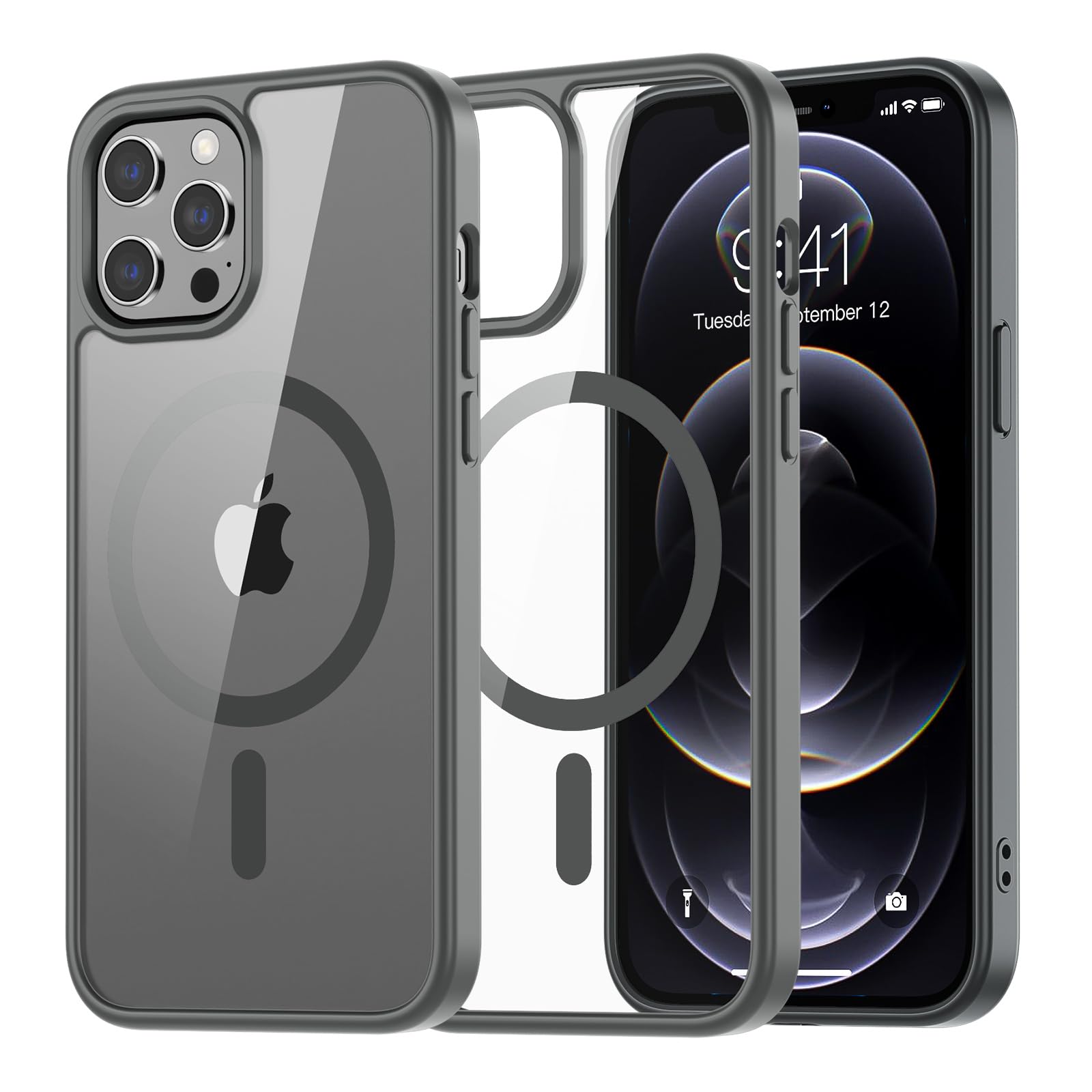 SUPFINE Magnetic for iPhone 13 case & iPhone 14 case, [Compatible with MagSafe][Clear Hard Back with Soft TPU Frame][12FT Military Grade Drop Protection] Shockproof Phone Case,Clear Pink