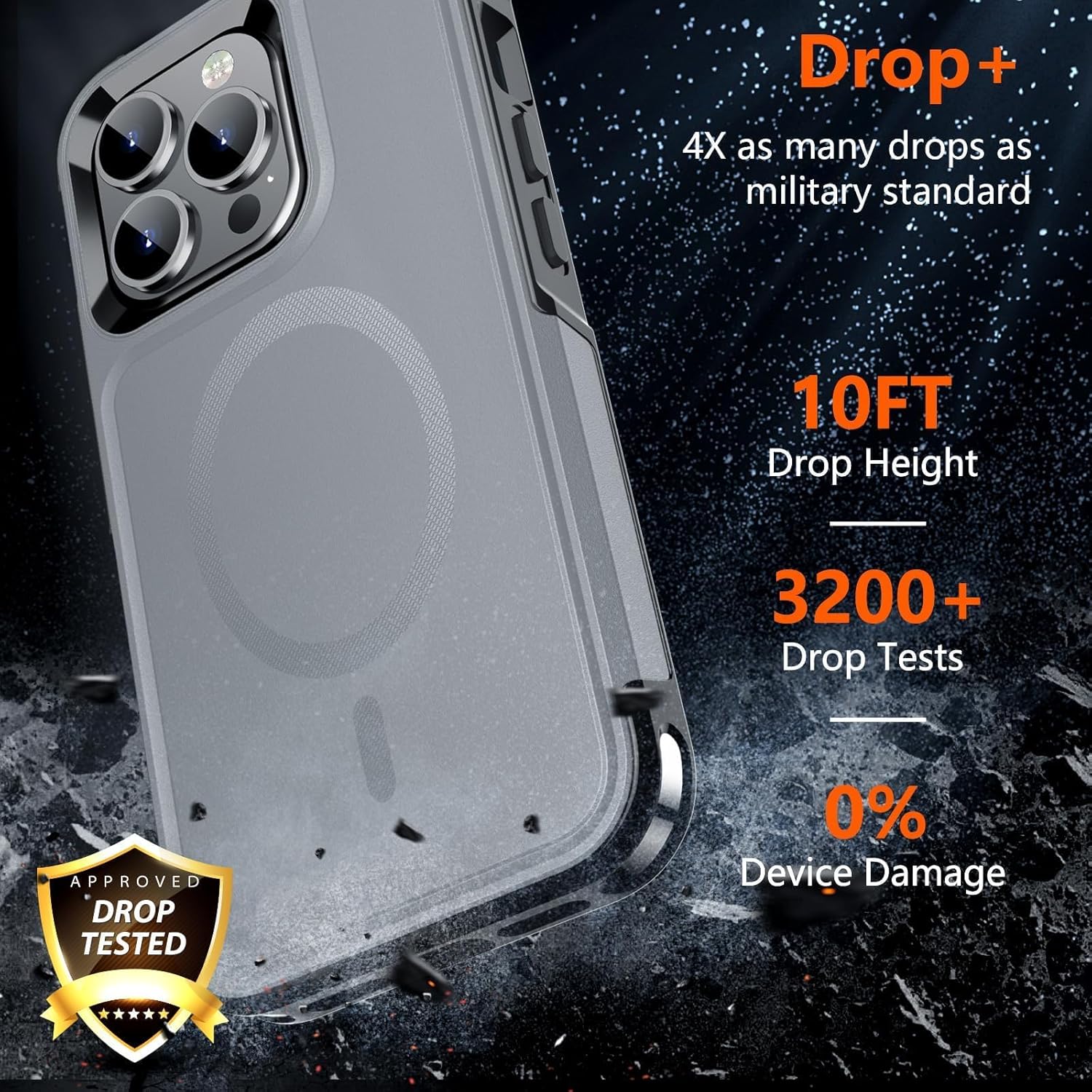 SUPFINE Magnetic for iPhone 13 Pro Case, [Compatible with MagSafe][10 FT Military Grade Drop Protection] [Dual Layer Structure Protection] Heavy Duty Full-Body Shockproof Phone Case,Gray