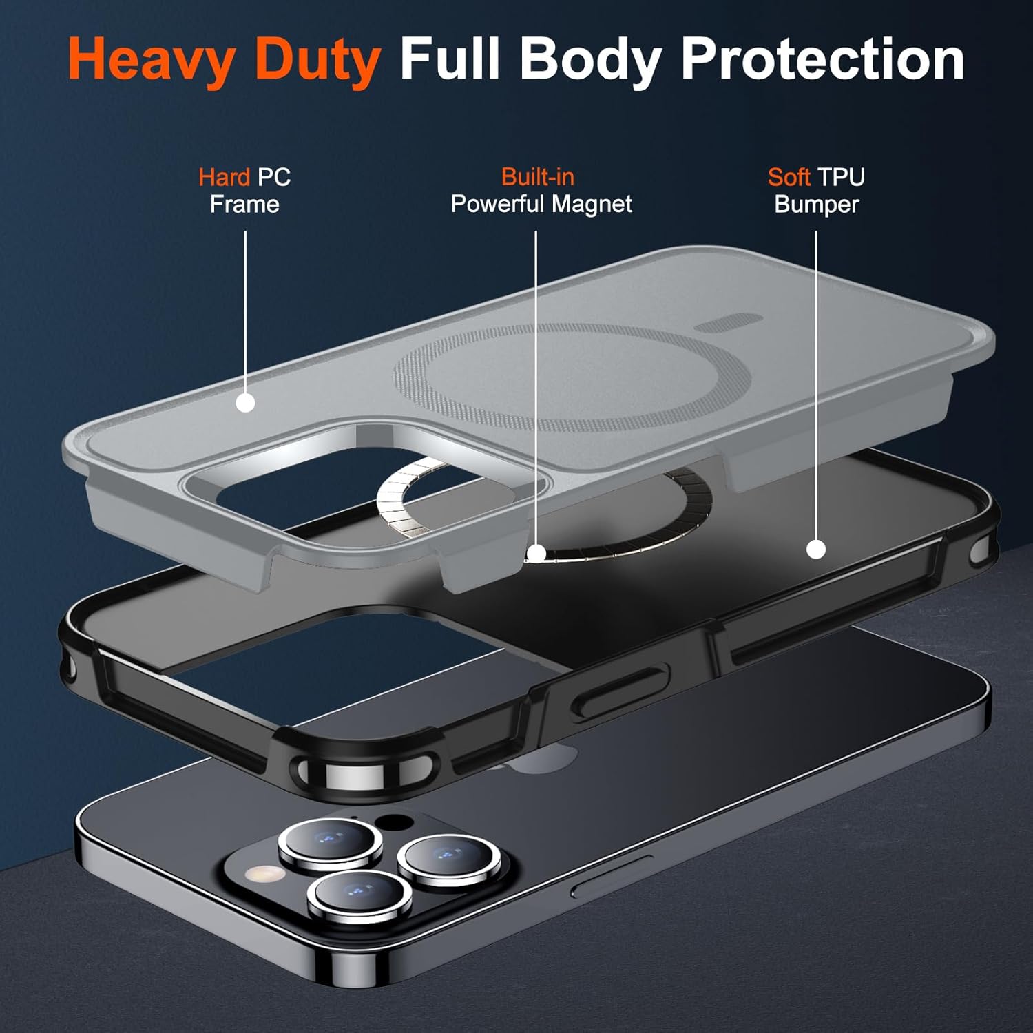 SUPFINE Magnetic for iPhone 13 Pro Case, [Compatible with MagSafe][10 FT Military Grade Drop Protection] [Dual Layer Structure Protection] Heavy Duty Full-Body Shockproof Phone Case,Gray