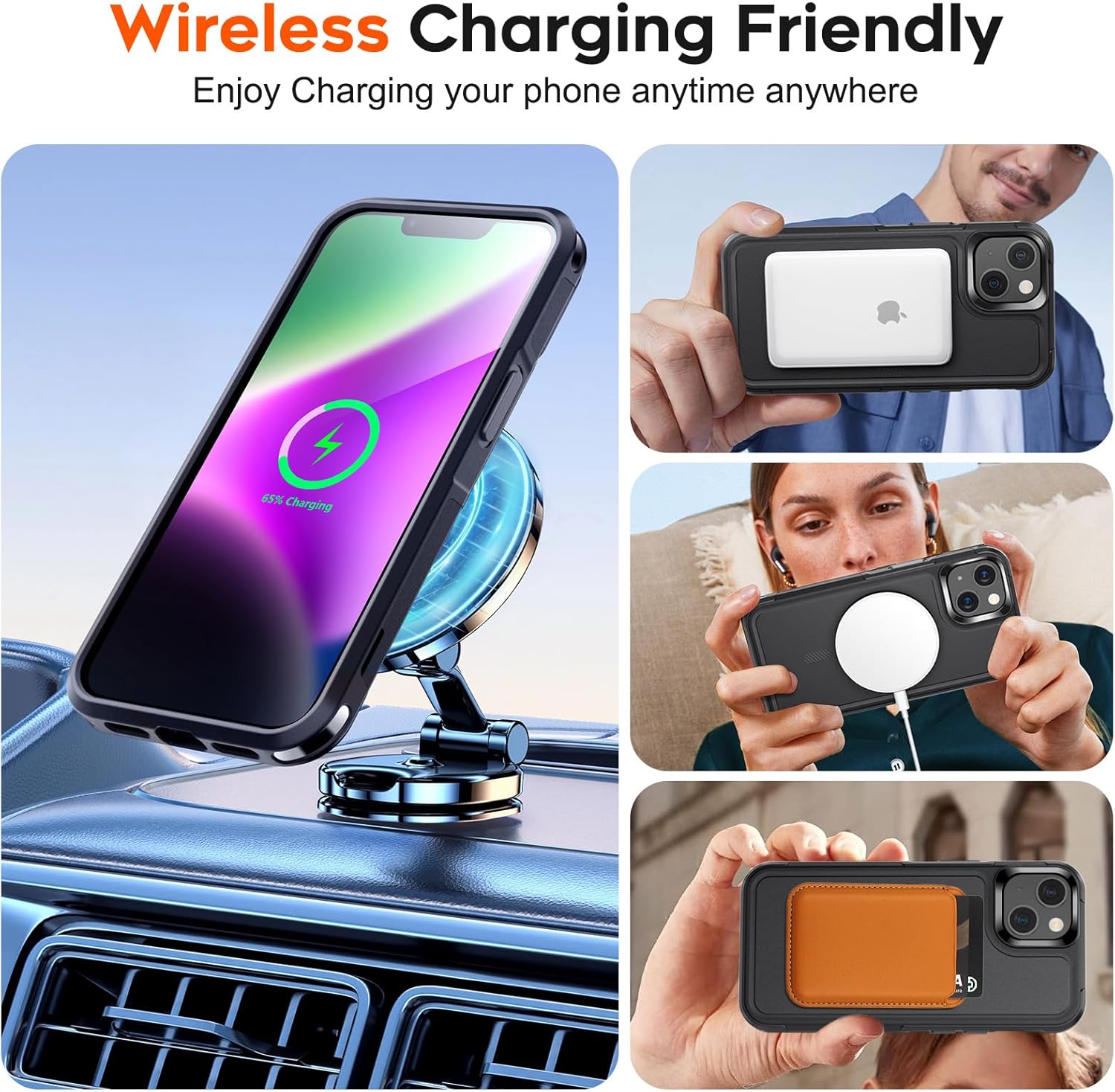 iPhone 14 Case & iPhone 13 Case (Compatible with MagSafe) (Dual Layer Structure Protection) (12 FT Military Grade Drop Protection) Heavy Duty Shockproof Phone Case, Black