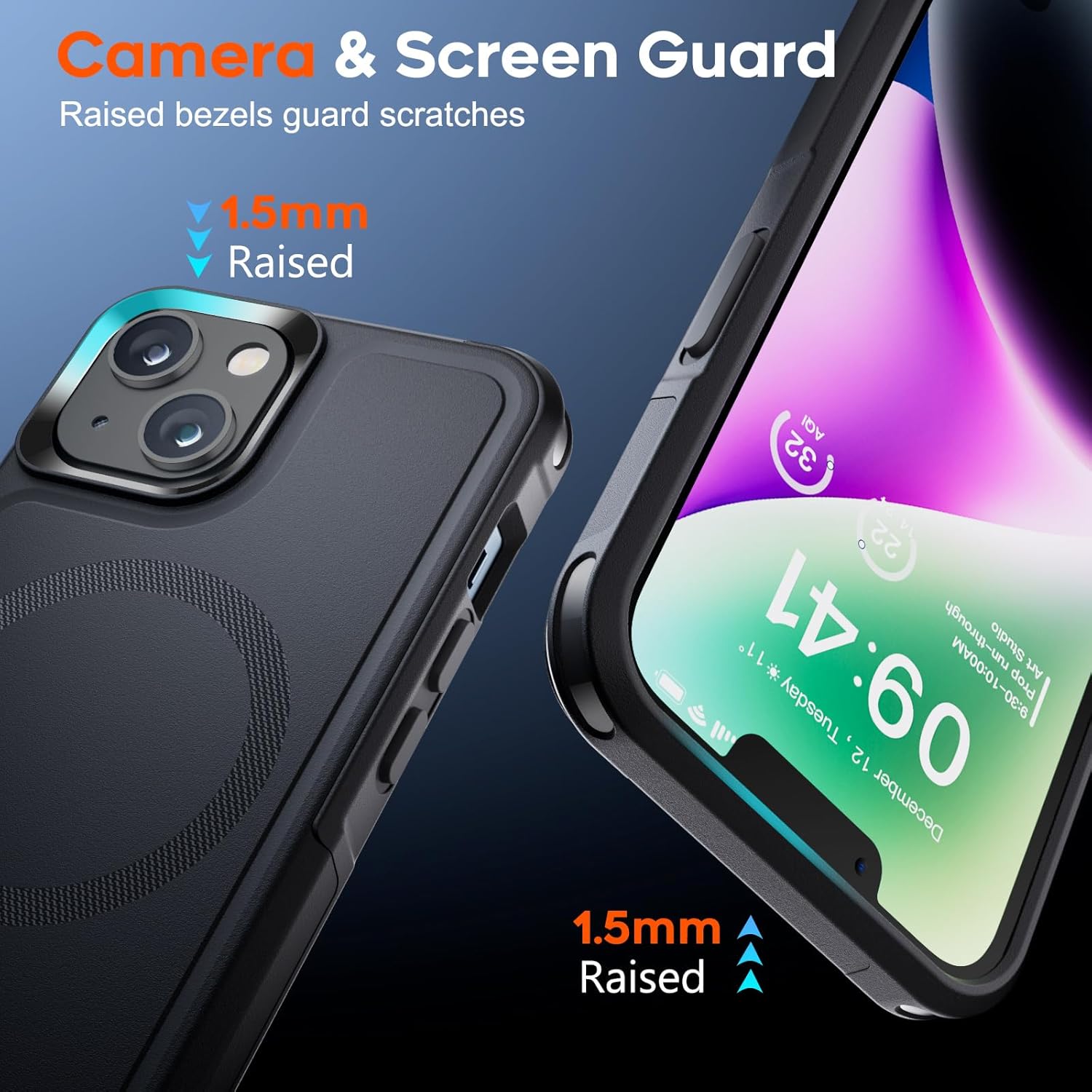 iPhone 14 Case & iPhone 13 Case (Compatible with MagSafe) (Dual Layer Structure Protection) (12 FT Military Grade Drop Protection) Heavy Duty Shockproof Phone Case, Black