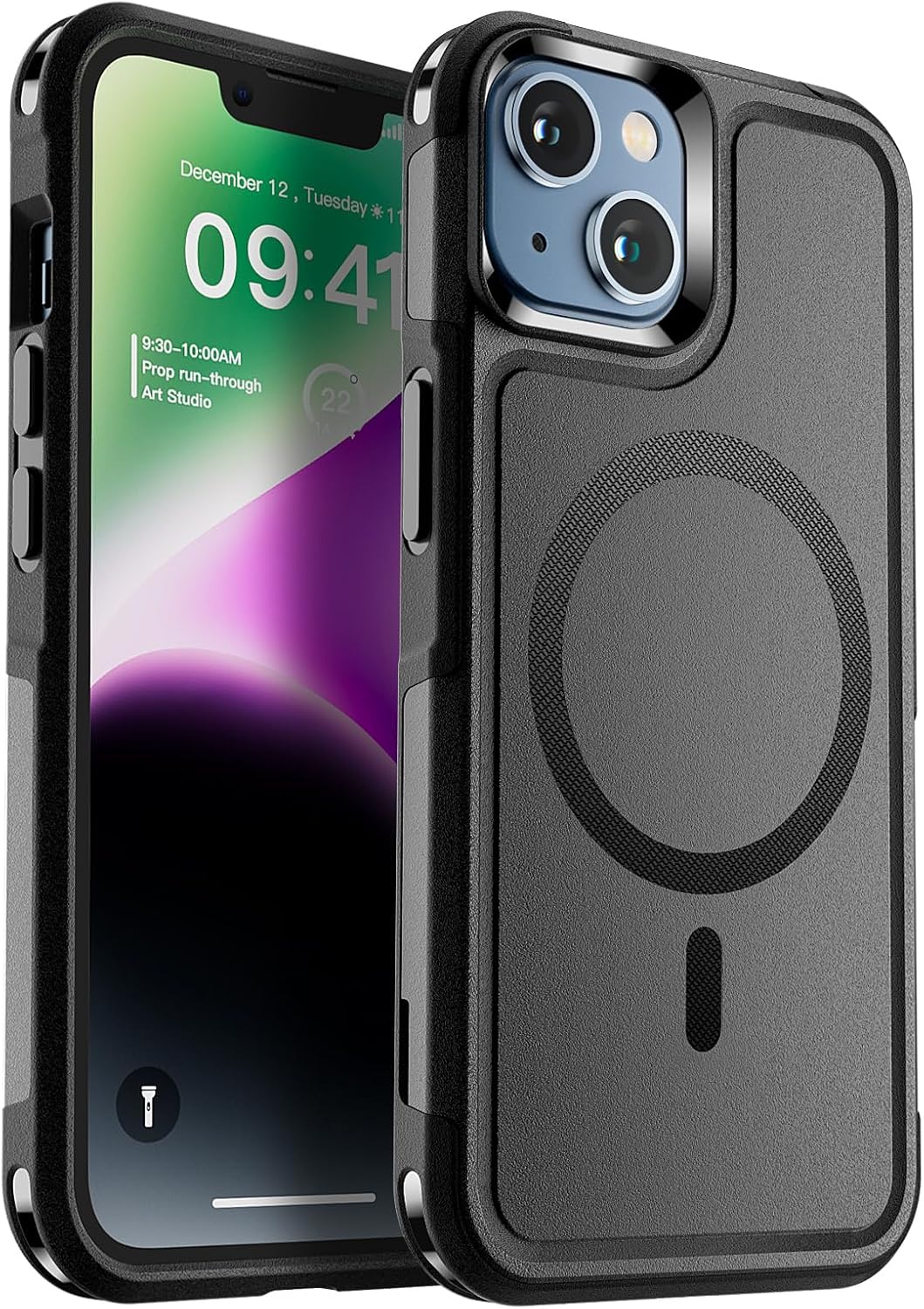 iPhone 14 Case & iPhone 13 Case (Compatible with MagSafe) (Dual Layer Structure Protection) (12 FT Military Grade Drop Protection) Heavy Duty Shockproof Phone Case, Black