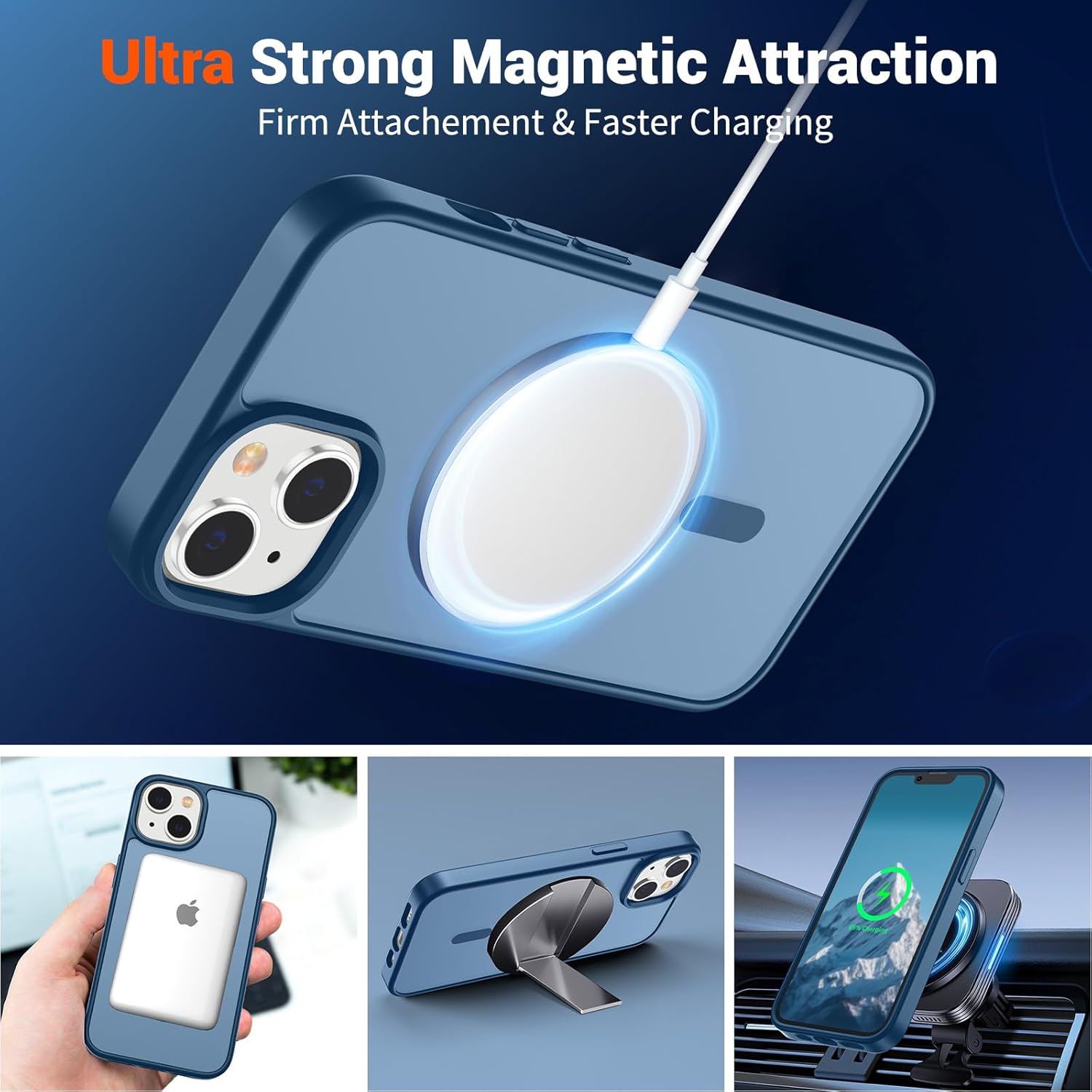 SUPFINE Magnetic for iPhone 14 Case & iPhone 13 Case (Compatible with MagSafe)(Military Grade Drop Protection) Slim Translucent Matte Shockproof with Anti-Fingerprint Phone Case,Deep Blue