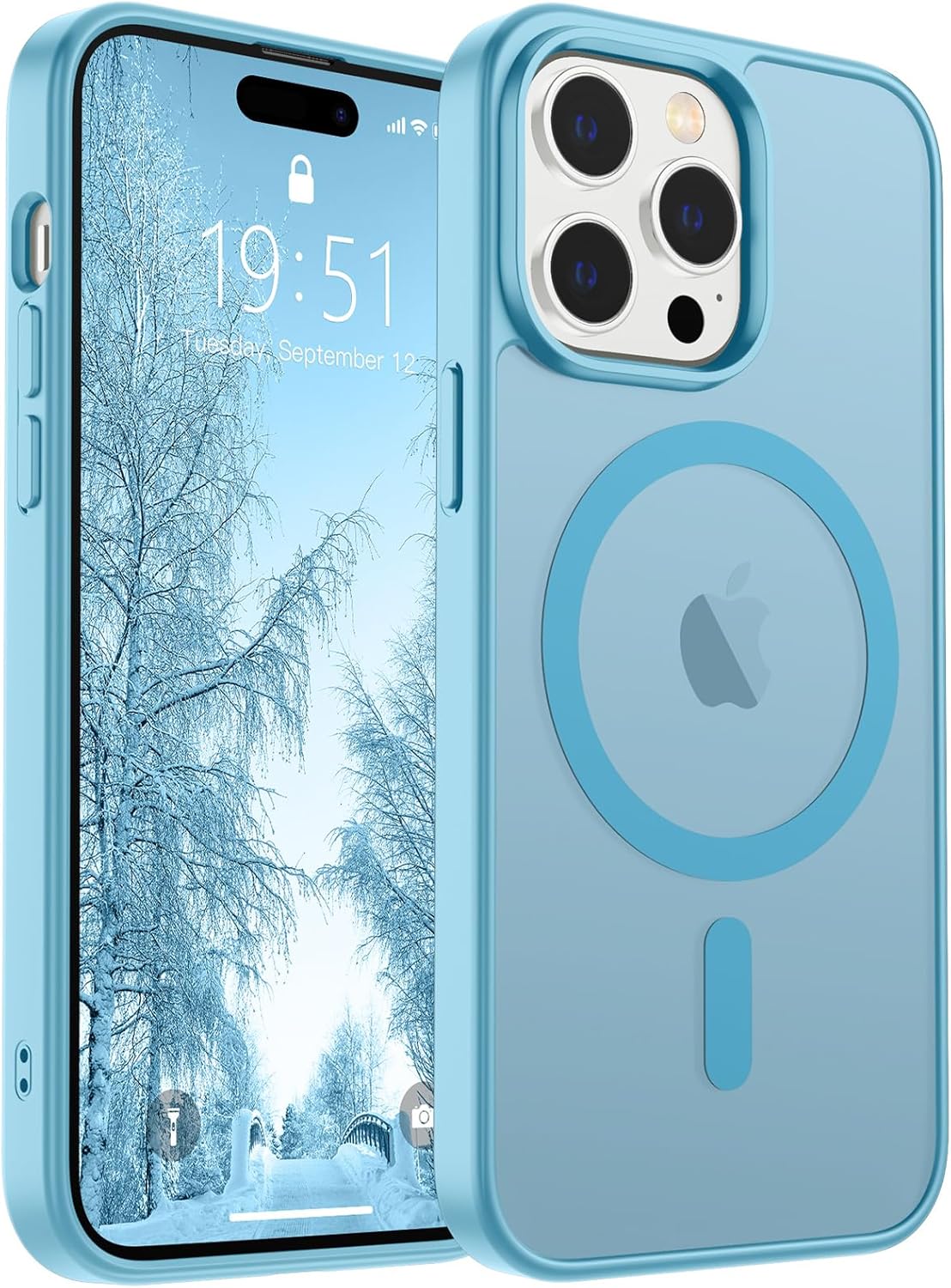 iPhone 14 Pro Max Case (Compatible with MagSafe) (Military Grade Drop Protection) Slim Translucent Matte Shockproof with Anti-Fingerprint Phone Case,Light Blue
