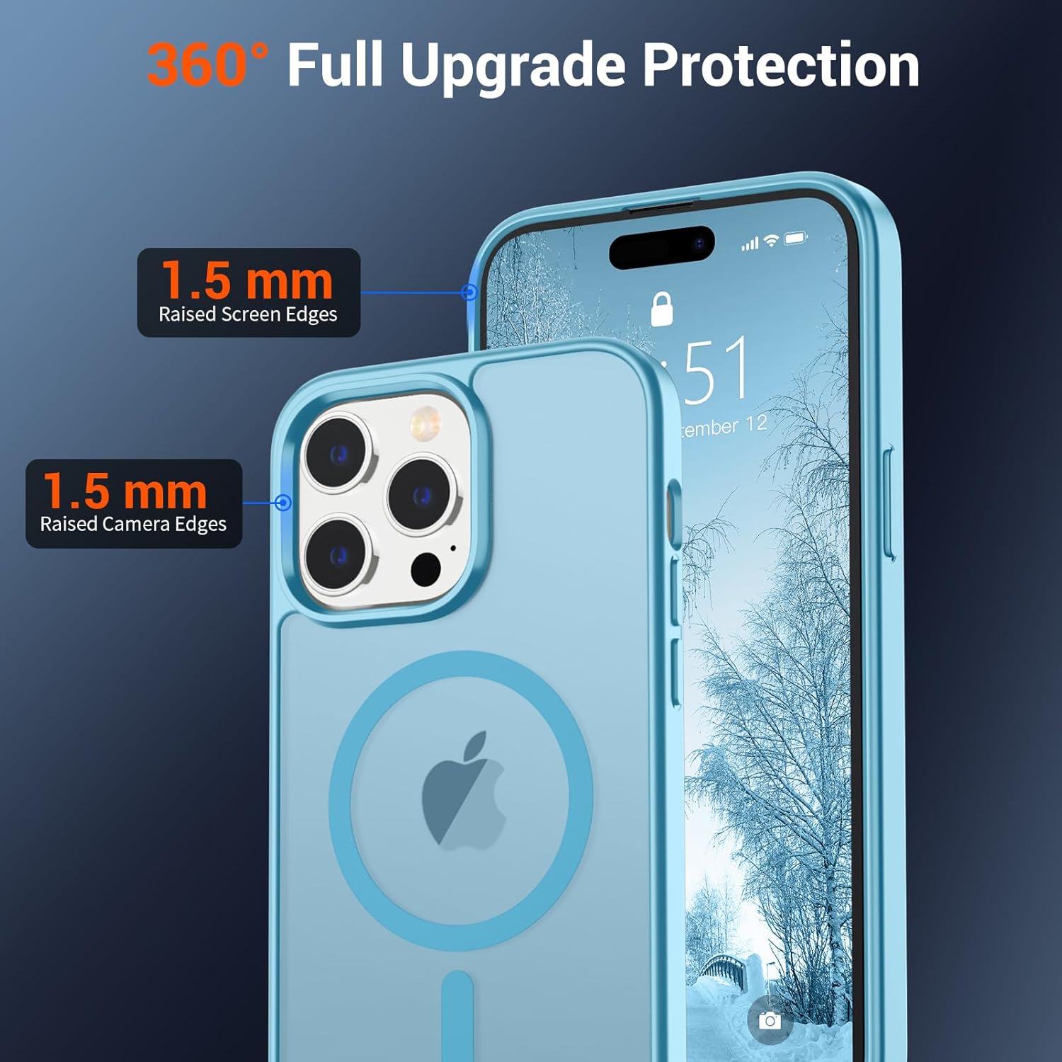 iPhone 14 Pro Max Case (Compatible with MagSafe) (Military Grade Drop Protection) Slim Translucent Matte Shockproof with Anti-Fingerprint Phone Case,Light Blue