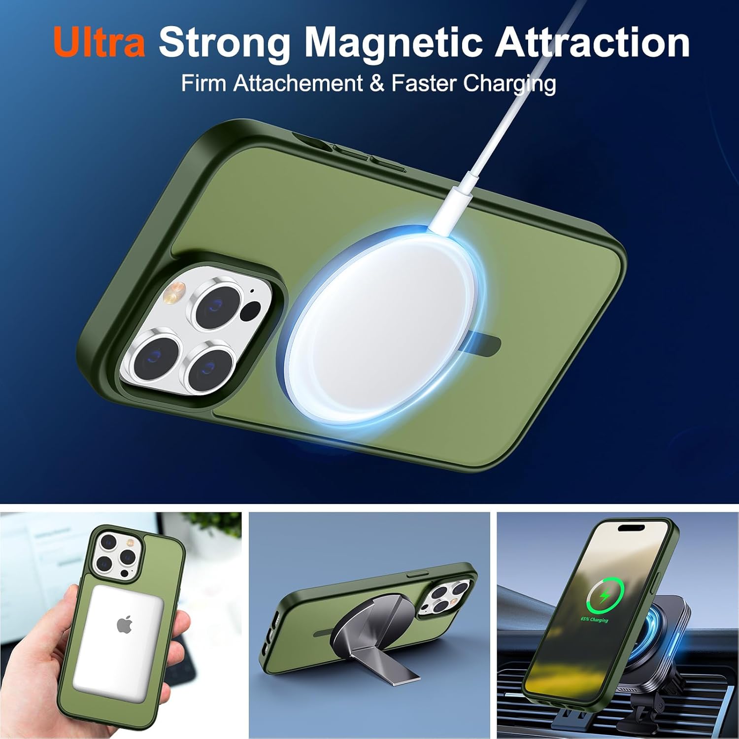 iPhone 14 Pro Max Case (Compatible with MagSafe) (Military Grade Drop Protection) Translucent Matte Shockproof Phone Case,Cangling Green