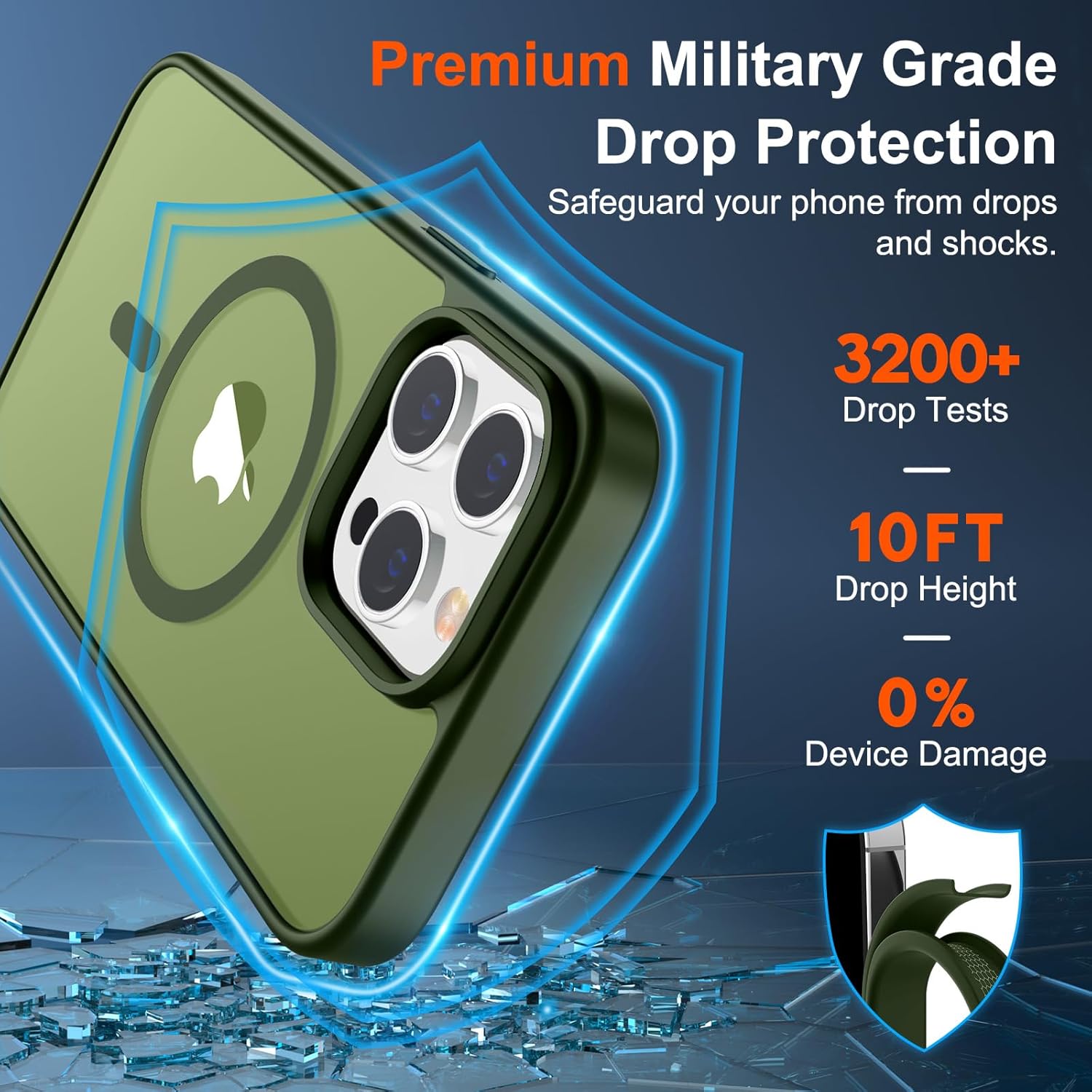 iPhone 14 Pro Max Case (Compatible with MagSafe) (Military Grade Drop Protection) Translucent Matte Shockproof Phone Case,Cangling Green