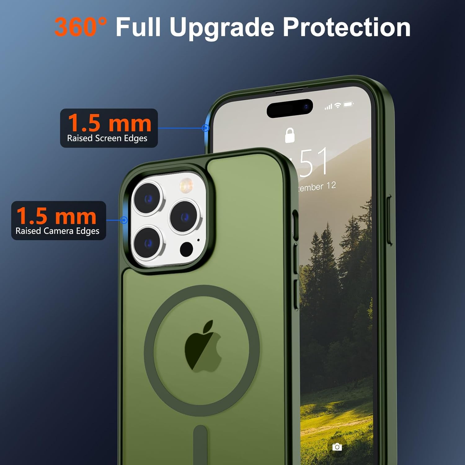 iPhone 14 Pro Max Case (Compatible with MagSafe) (Military Grade Drop Protection) Translucent Matte Shockproof Phone Case,Cangling Green