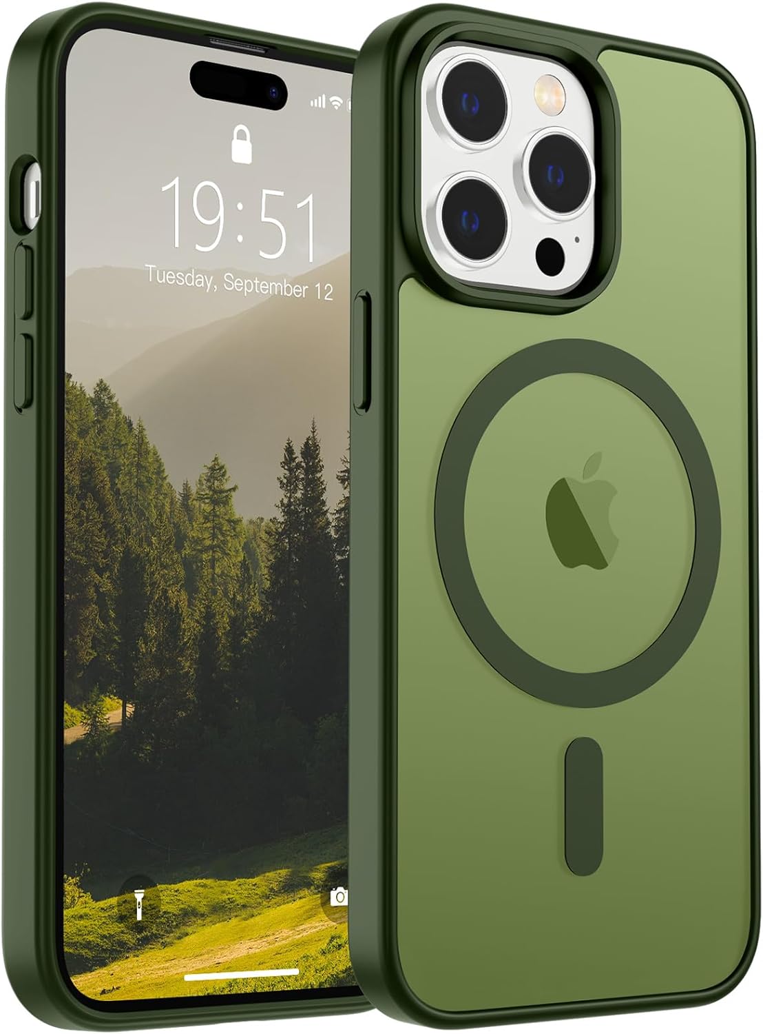 iPhone 14 Pro Max Case (Compatible with MagSafe) (Military Grade Drop Protection) Translucent Matte Shockproof Phone Case,Cangling Green