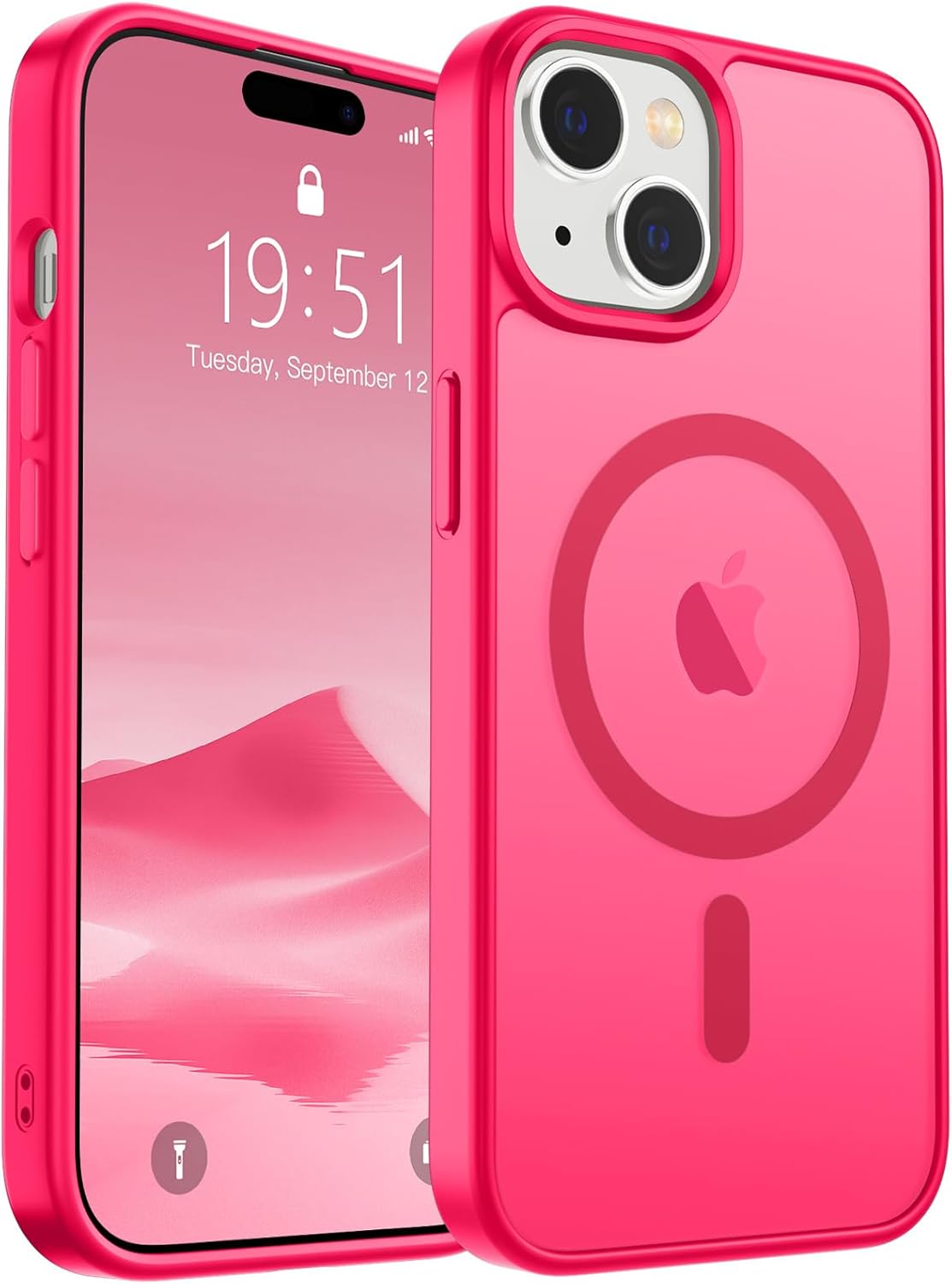 SUPFINE Magnetic for iPhone 15 Case (Compatible with MagSafe) (Military Grade Drop Protection) Slim Translucent Matte Shockproof with Anti-Fingerprint Phone Case,Hot Pink