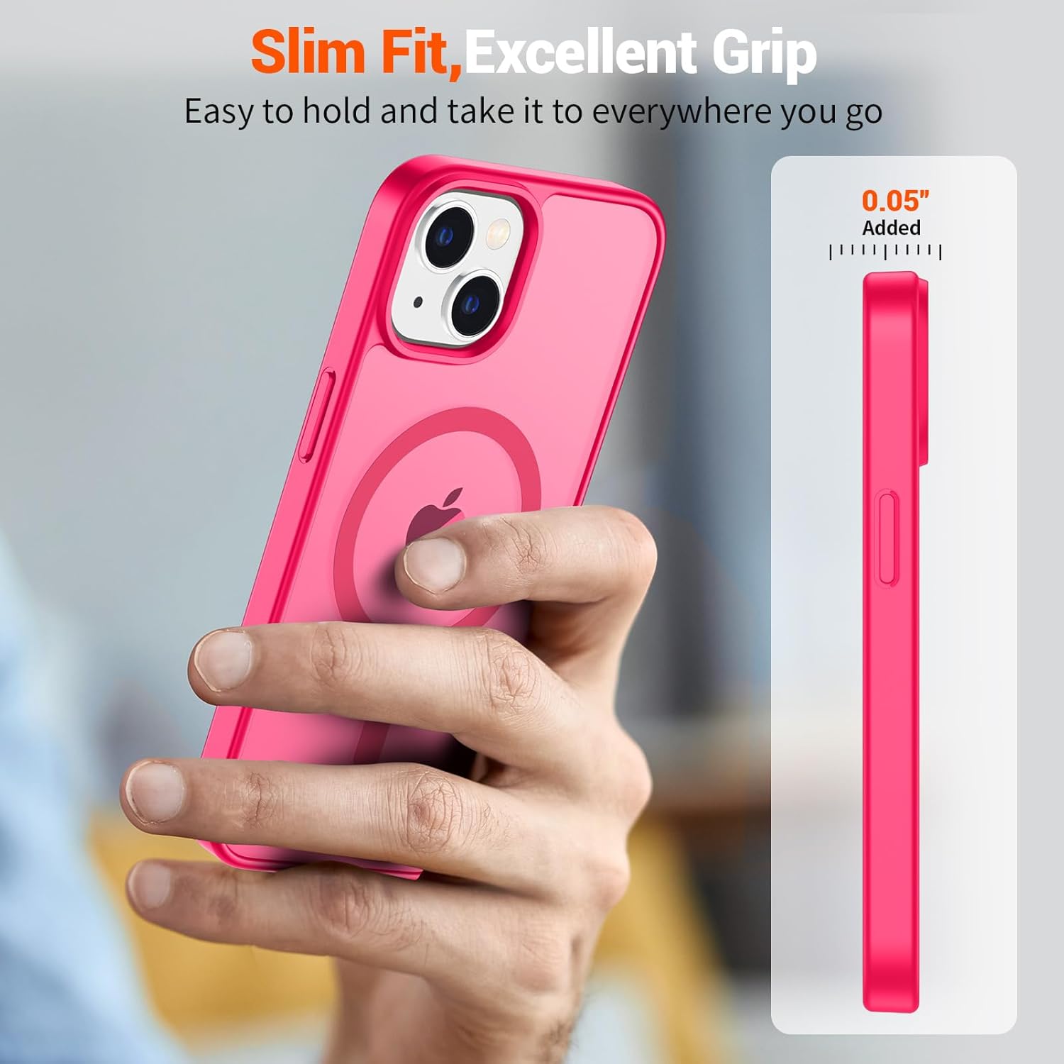 SUPFINE Magnetic for iPhone 15 Case (Compatible with MagSafe) (Military Grade Drop Protection) Slim Translucent Matte Shockproof with Anti-Fingerprint Phone Case,Hot Pink