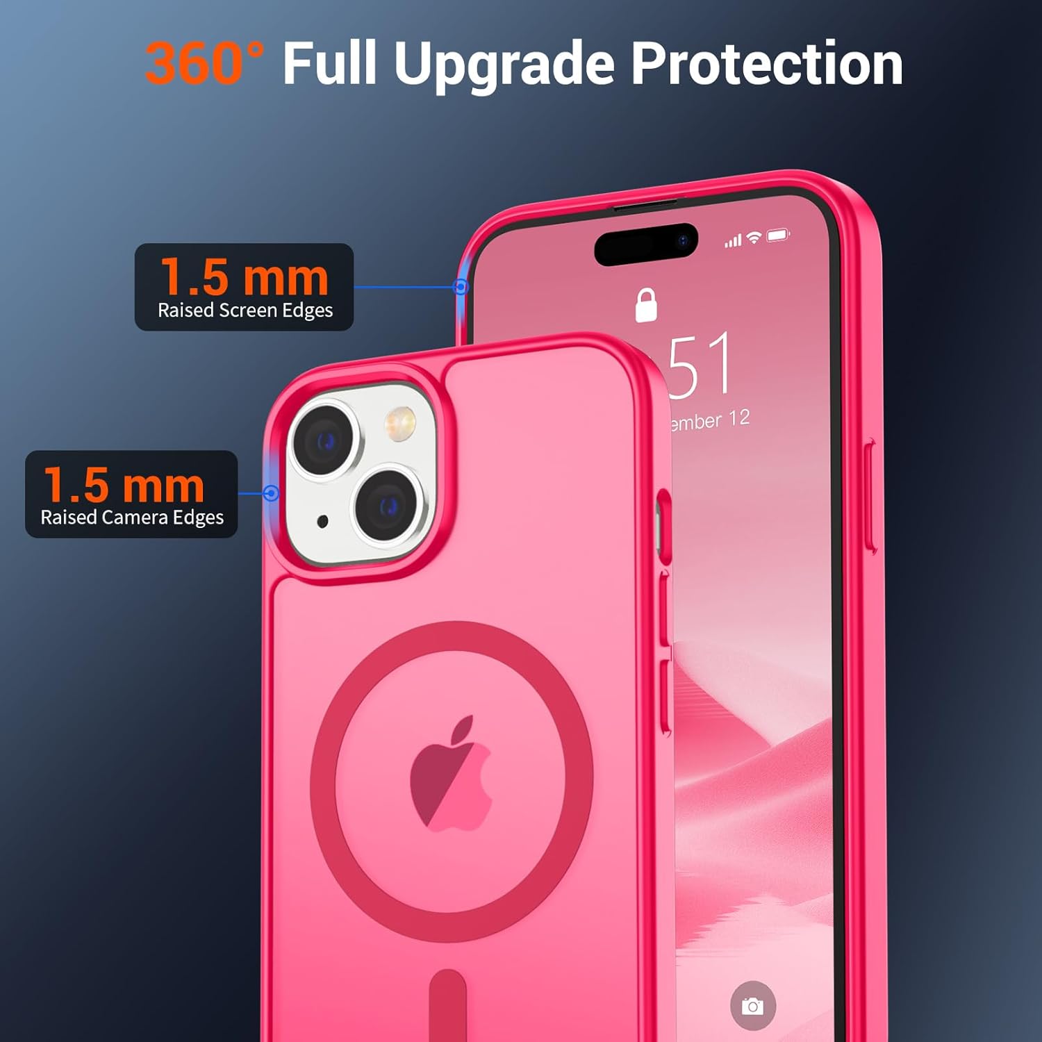 SUPFINE Magnetic for iPhone 15 Case (Compatible with MagSafe) (Military Grade Drop Protection) Slim Translucent Matte Shockproof with Anti-Fingerprint Phone Case,Hot Pink