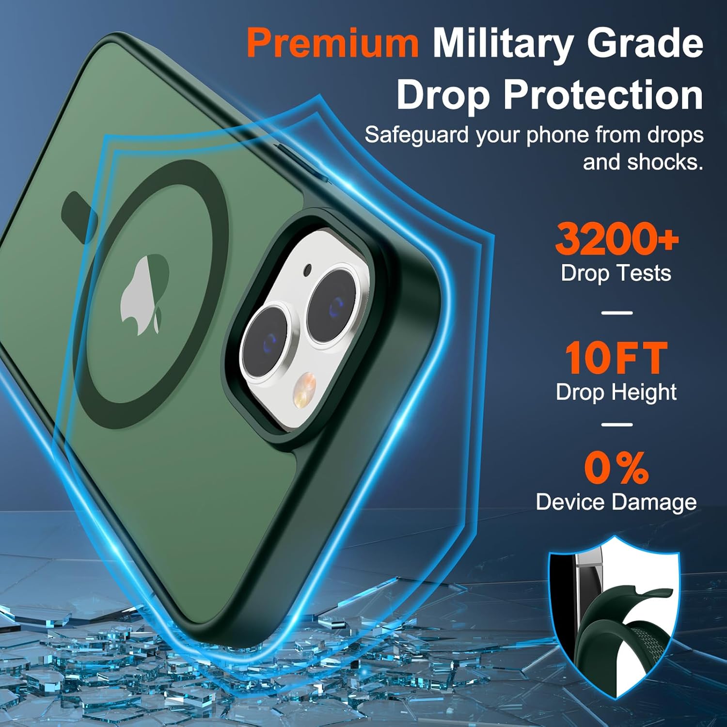 SUPFINE Magnetic for iPhone 15 Plus Case & iPhone 14 Plus Case(Compatible with MagSafe)(10 FT Military Grade Drop Protection) Slim Translucent Shockproof Phone Case,Forest Green