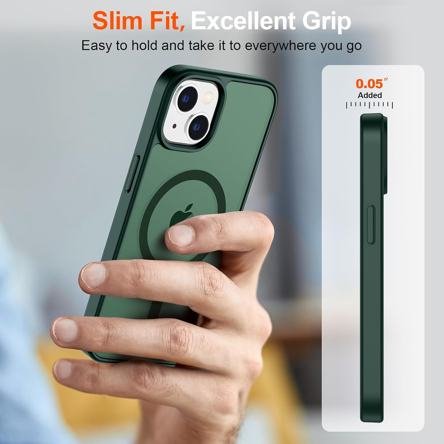 SUPFINE Magnetic for iPhone 15 Plus Case & iPhone 14 Plus Case(Compatible with MagSafe)(10 FT Military Grade Drop Protection) Slim Translucent Shockproof Phone Case,Forest Green