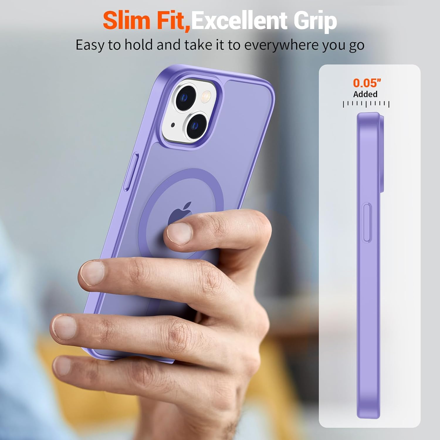 iPhone 15 Plus Case & iPhone 14 Plus Case(Compatible with MagSafe)(Military Grade Drop Protection) Slim Translucent Shockproof with Anti-Fingerprint Phone Case,Purple