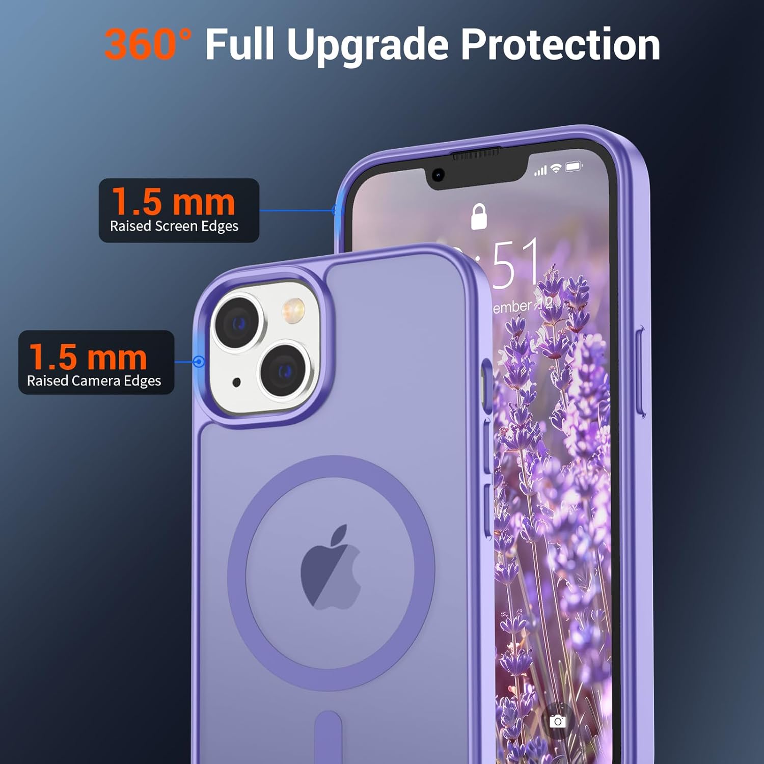 iPhone 15 Plus Case & iPhone 14 Plus Case(Compatible with MagSafe)(Military Grade Drop Protection) Slim Translucent Shockproof with Anti-Fingerprint Phone Case,Purple
