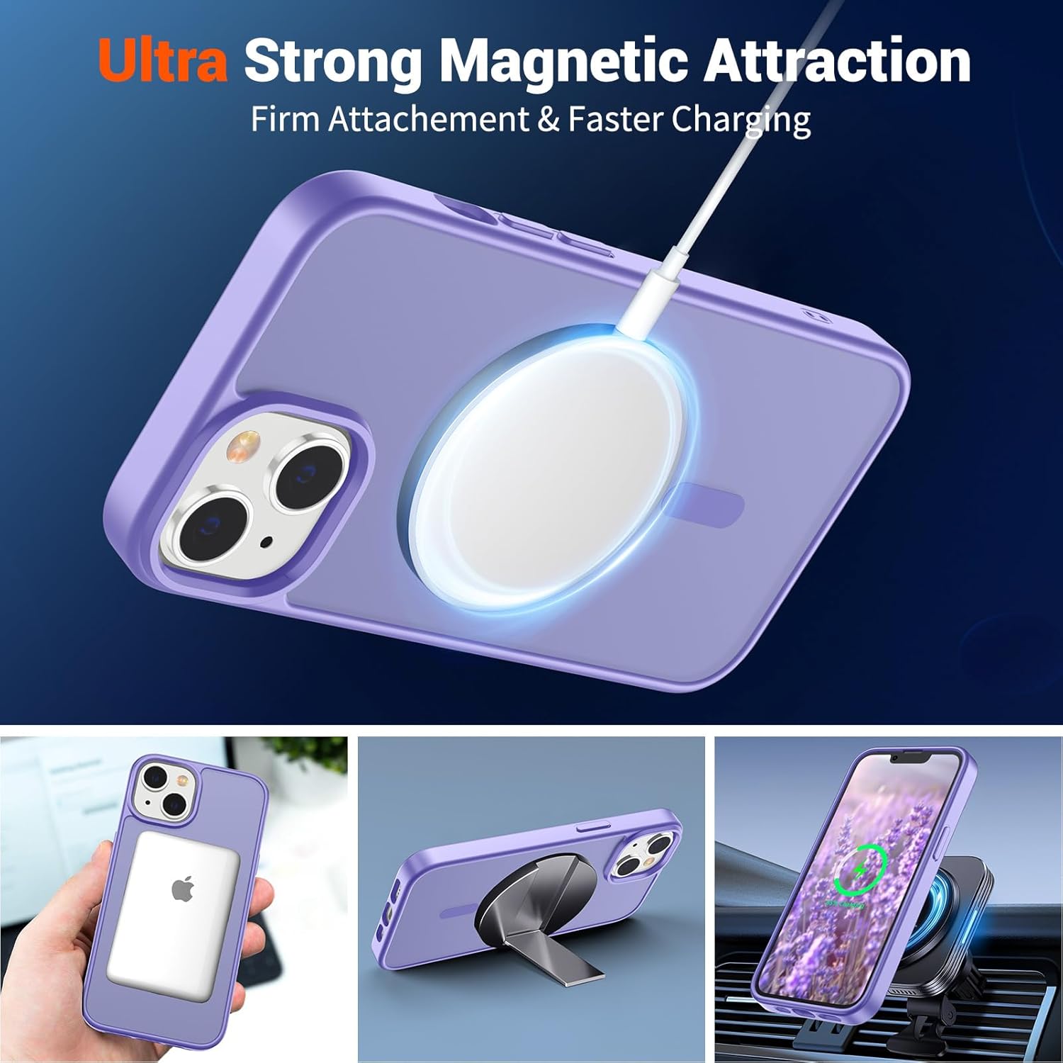 iPhone 15 Plus Case & iPhone 14 Plus Case(Compatible with MagSafe)(Military Grade Drop Protection) Slim Translucent Shockproof with Anti-Fingerprint Phone Case,Purple