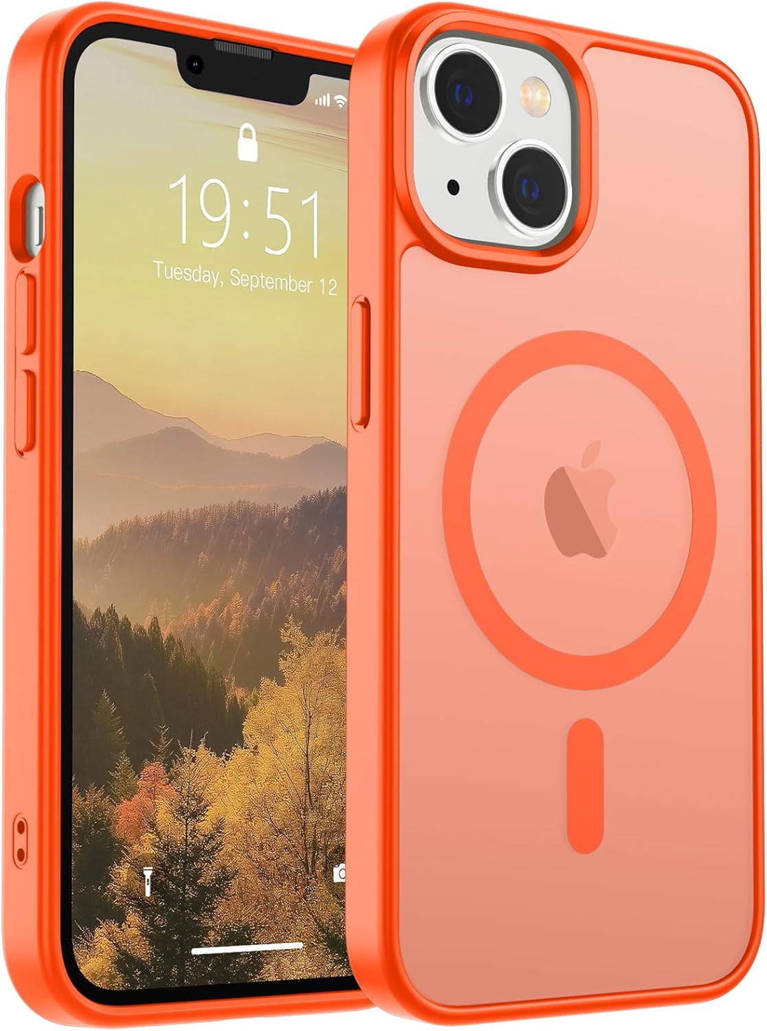iPhone 15 Plus Case & iPhone 14 Plus Case(Compatible with MagSafe)(Military Grade Drop Protection) Slim Translucent Shockproof with Anti-Fingerprint Phone Case,Orange