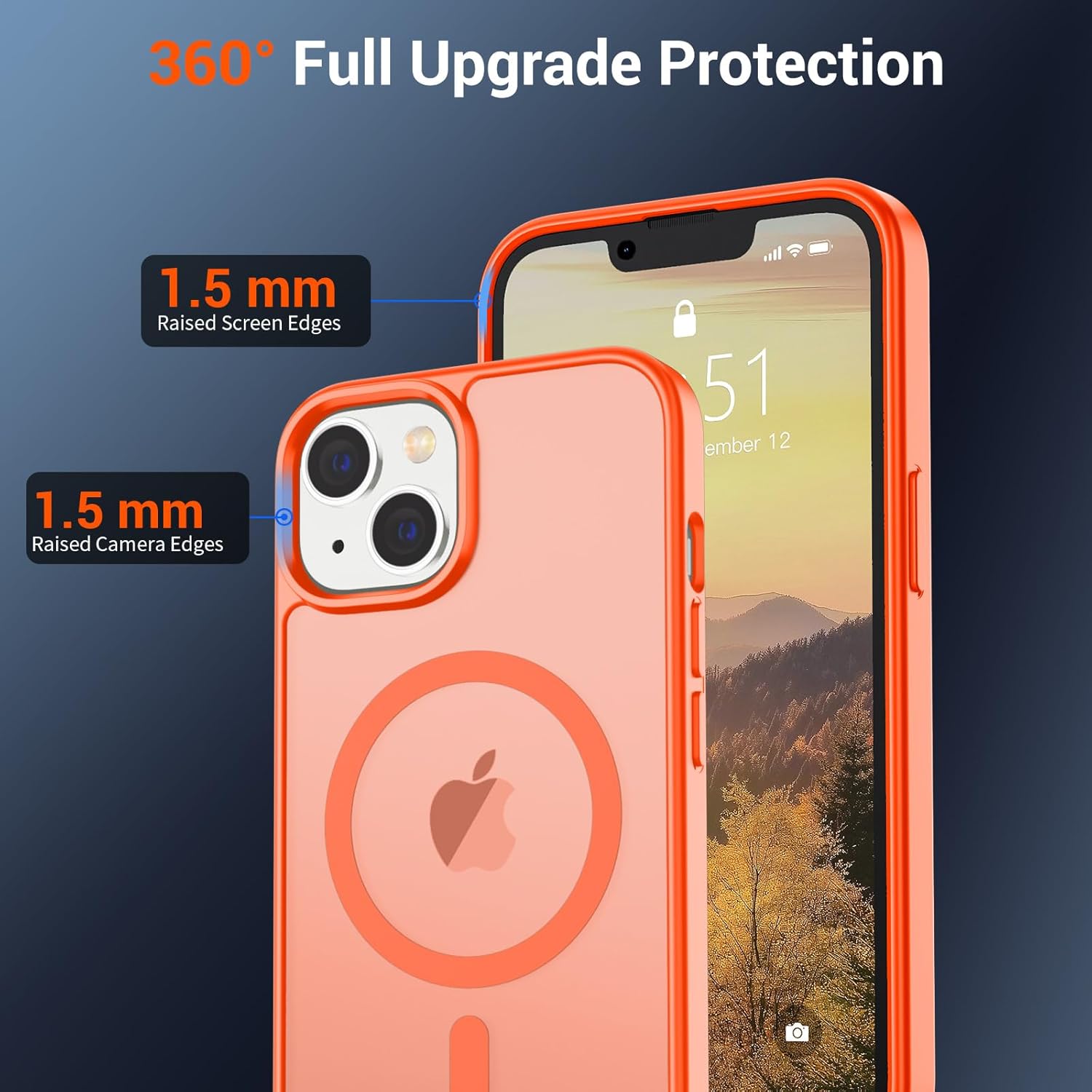 iPhone 15 Plus Case & iPhone 14 Plus Case(Compatible with MagSafe)(Military Grade Drop Protection) Slim Translucent Shockproof with Anti-Fingerprint Phone Case,Orange