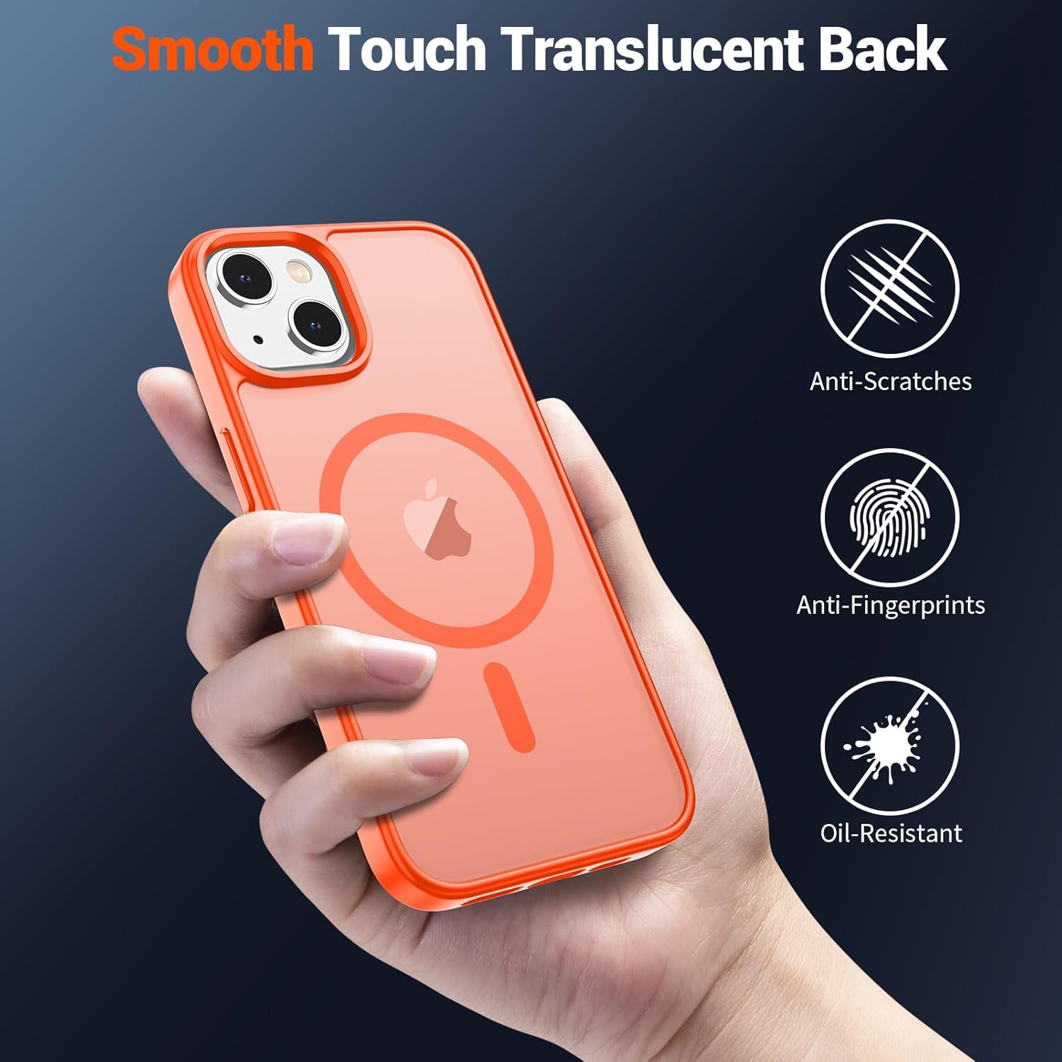 iPhone 15 Plus Case & iPhone 14 Plus Case(Compatible with MagSafe)(Military Grade Drop Protection) Slim Translucent Shockproof with Anti-Fingerprint Phone Case,Orange