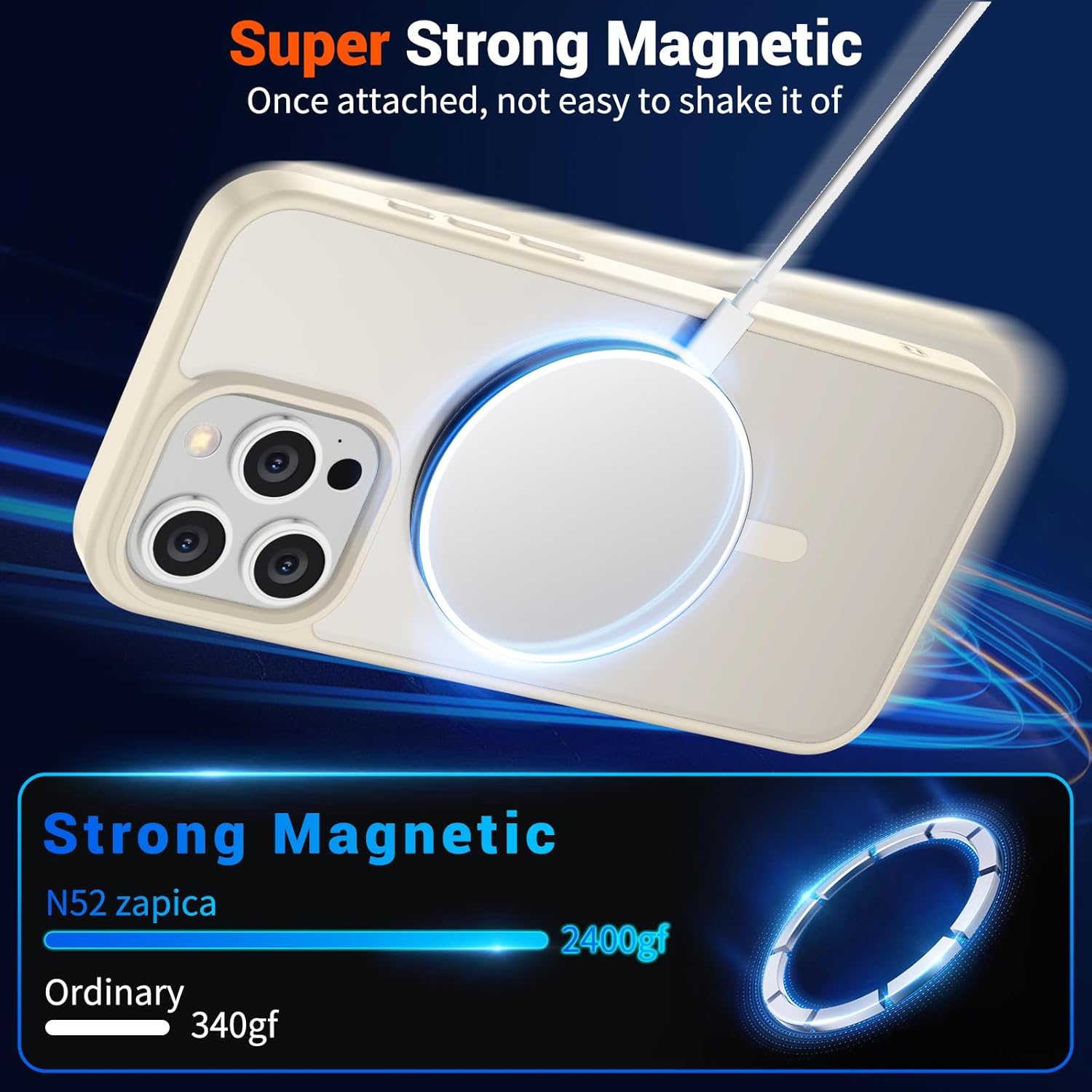 SUPFINE Magnetic for iPhone 15 Pro Case (Compatible with MagSafe) (Military Grade Drop Protection) Slim Translucent Matte Shockproof with Anti-Fingerprint Phone Case,Antique White