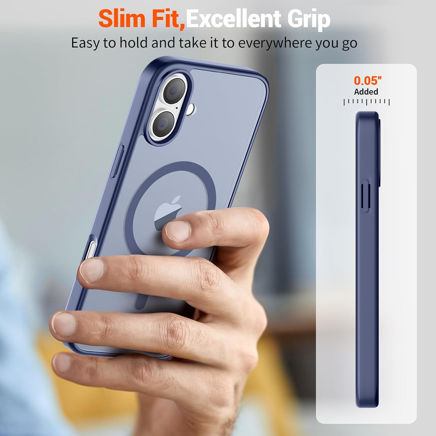 iPhone 16 Plus Case(Compatible with MagSafe) (Military Grade Drop Protection) Slim Translucent Matte Shockproof with Anti-Fingerprint Phone Case,Lavender Gray