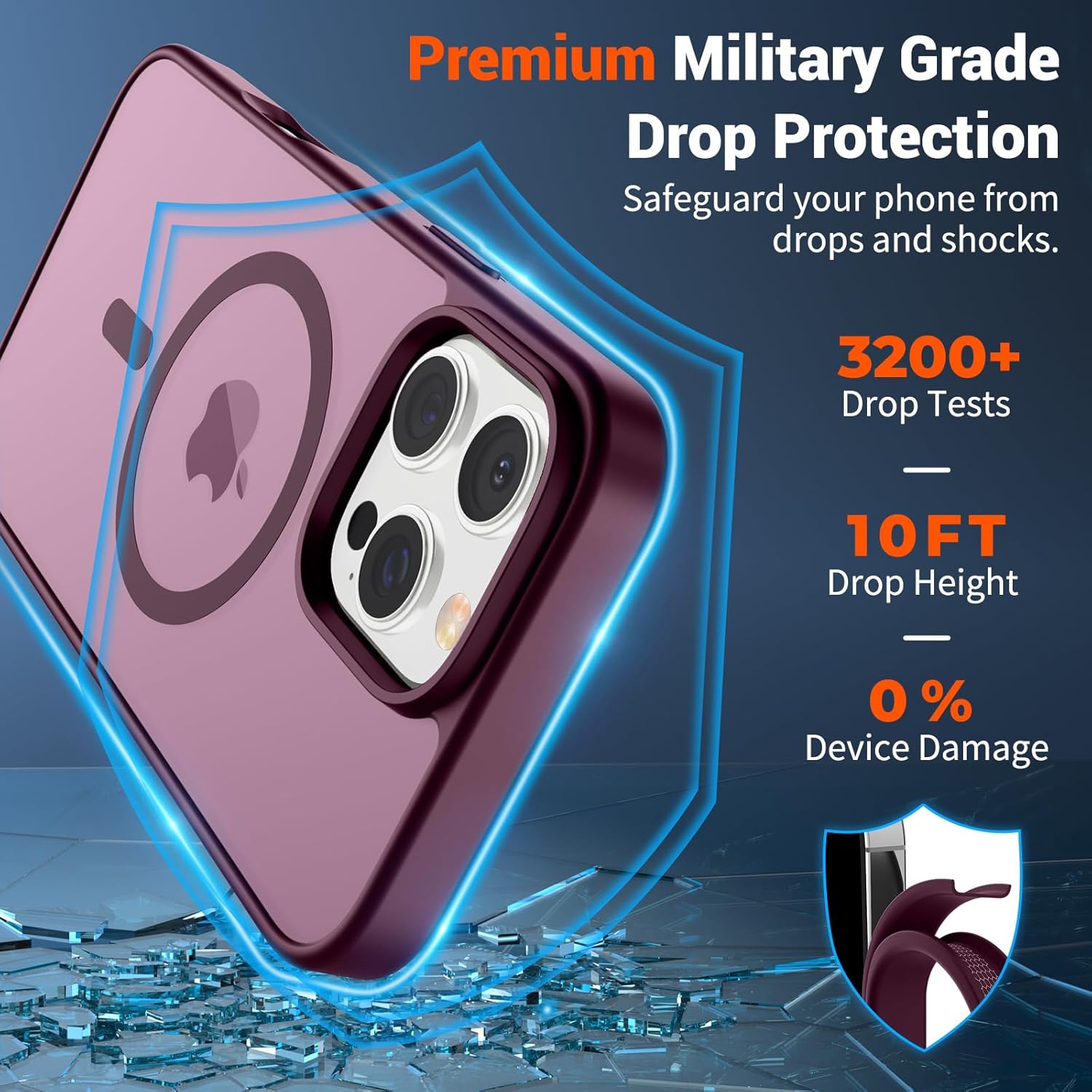 iPhone 16 Pro Case (Compatible with MagSafe) (Military Grade Drop Protection) Slim Translucent Matte Shockproof with Anti-Fingerprint Phone Case,Wine Red