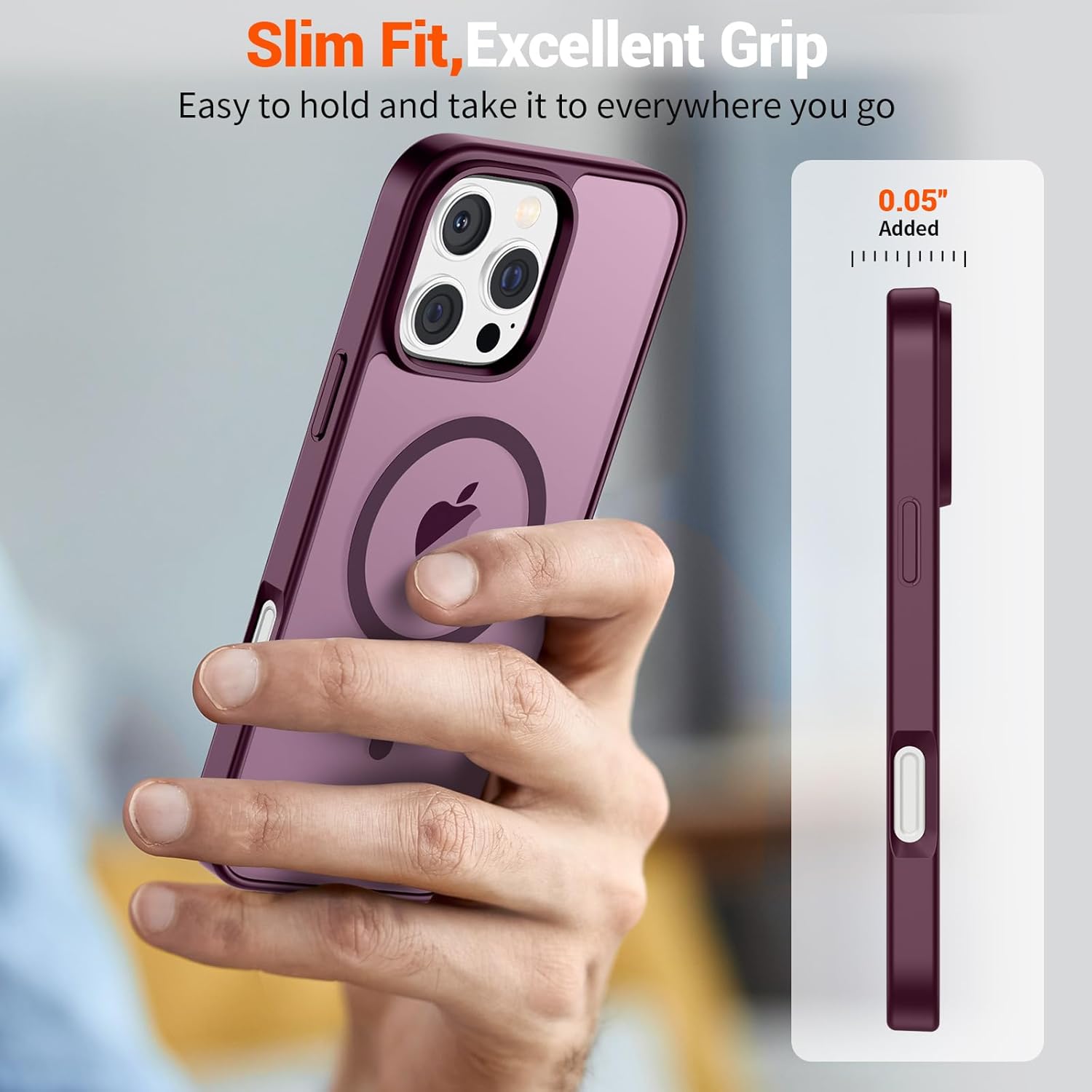 iPhone 16 Pro Case (Compatible with MagSafe) (Military Grade Drop Protection) Slim Translucent Matte Shockproof with Anti-Fingerprint Phone Case,Wine Red