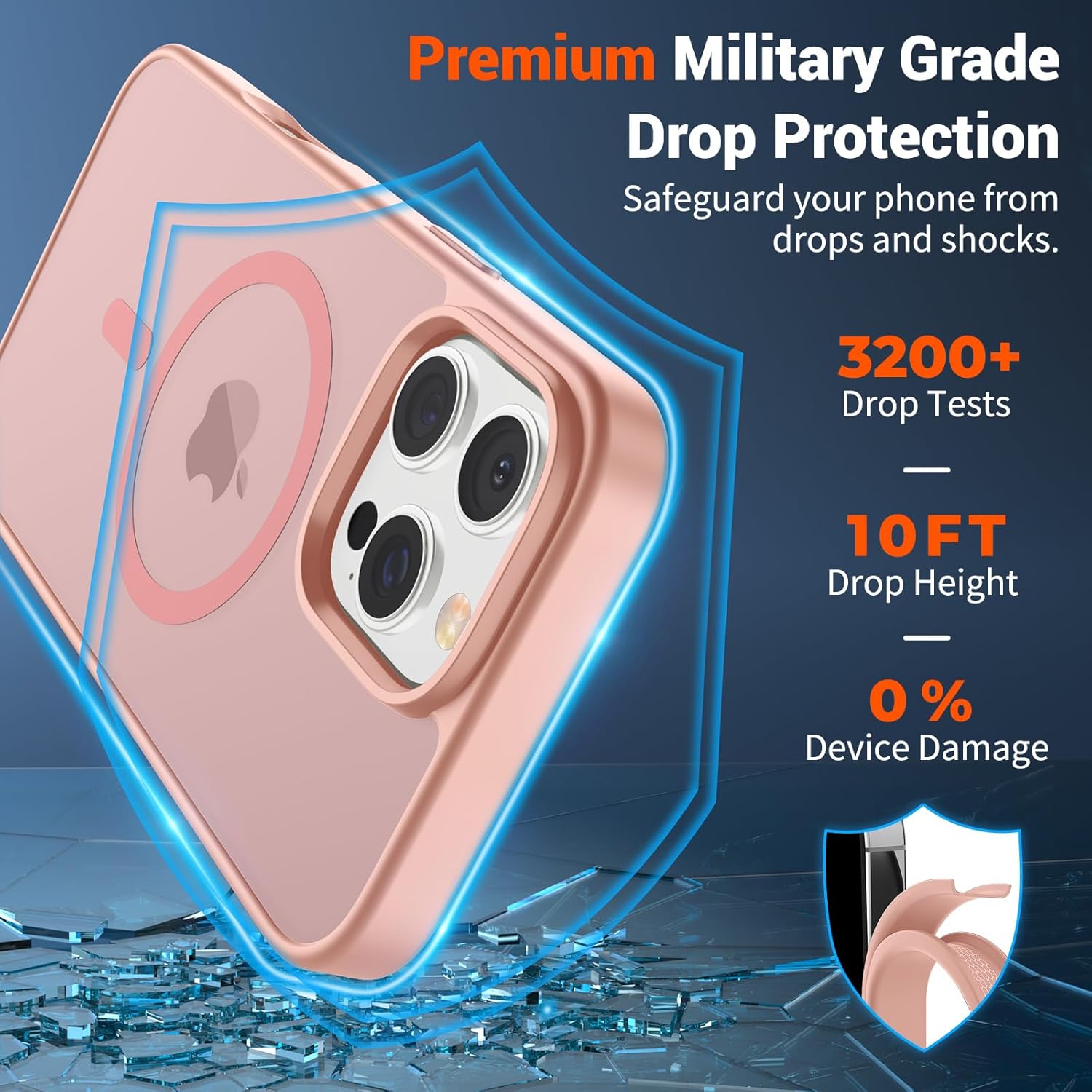 iPhone 16 Pro Case (Compatible with MagSafe) (Military Grade Drop Protection) Slim Translucent Matte Shockproof with Anti-Fingerprint Phone Case,Pink