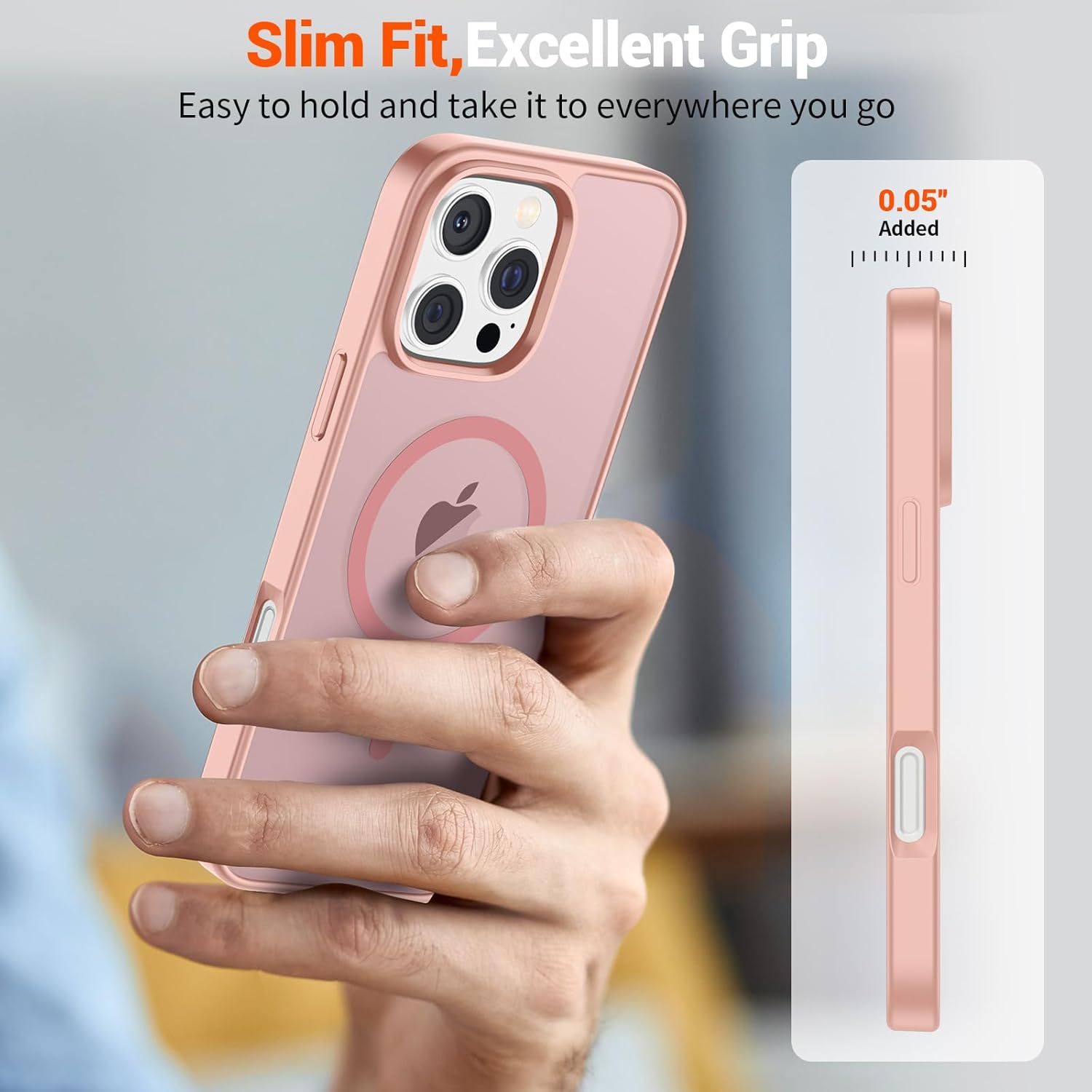 iPhone 16 Pro Case (Compatible with MagSafe) (Military Grade Drop Protection) Slim Translucent Matte Shockproof with Anti-Fingerprint Phone Case,Pink