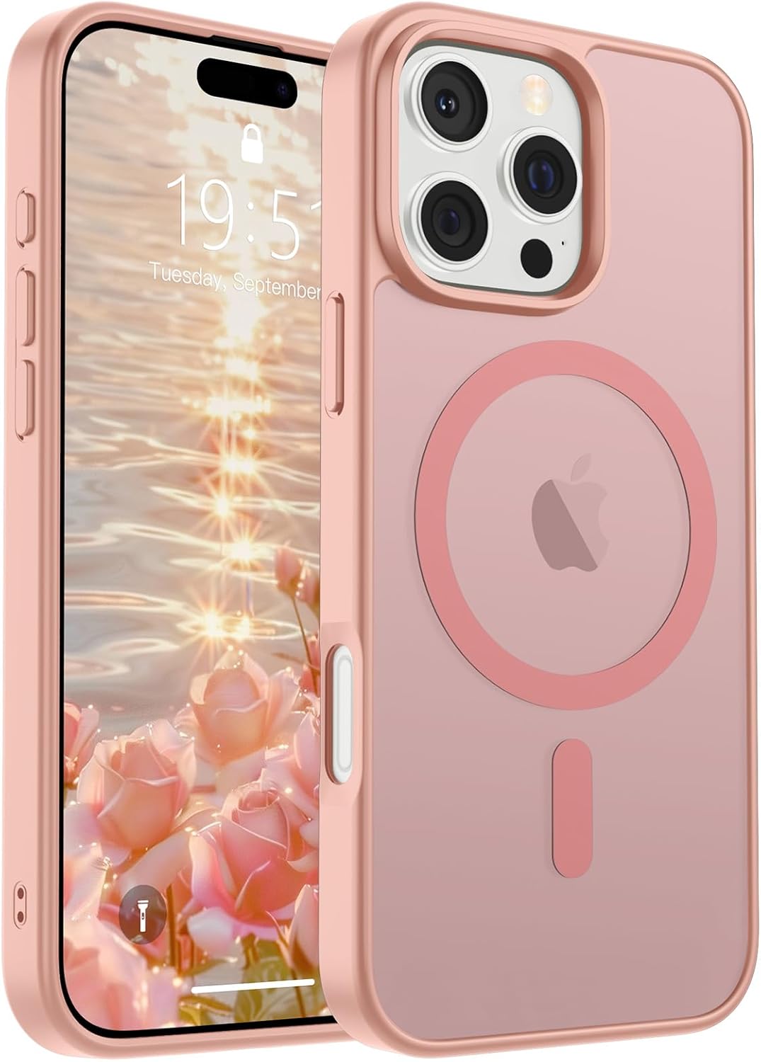 iPhone 16 Pro Case (Compatible with MagSafe) (Military Grade Drop Protection) Slim Translucent Matte Shockproof with Anti-Fingerprint Phone Case,Pink