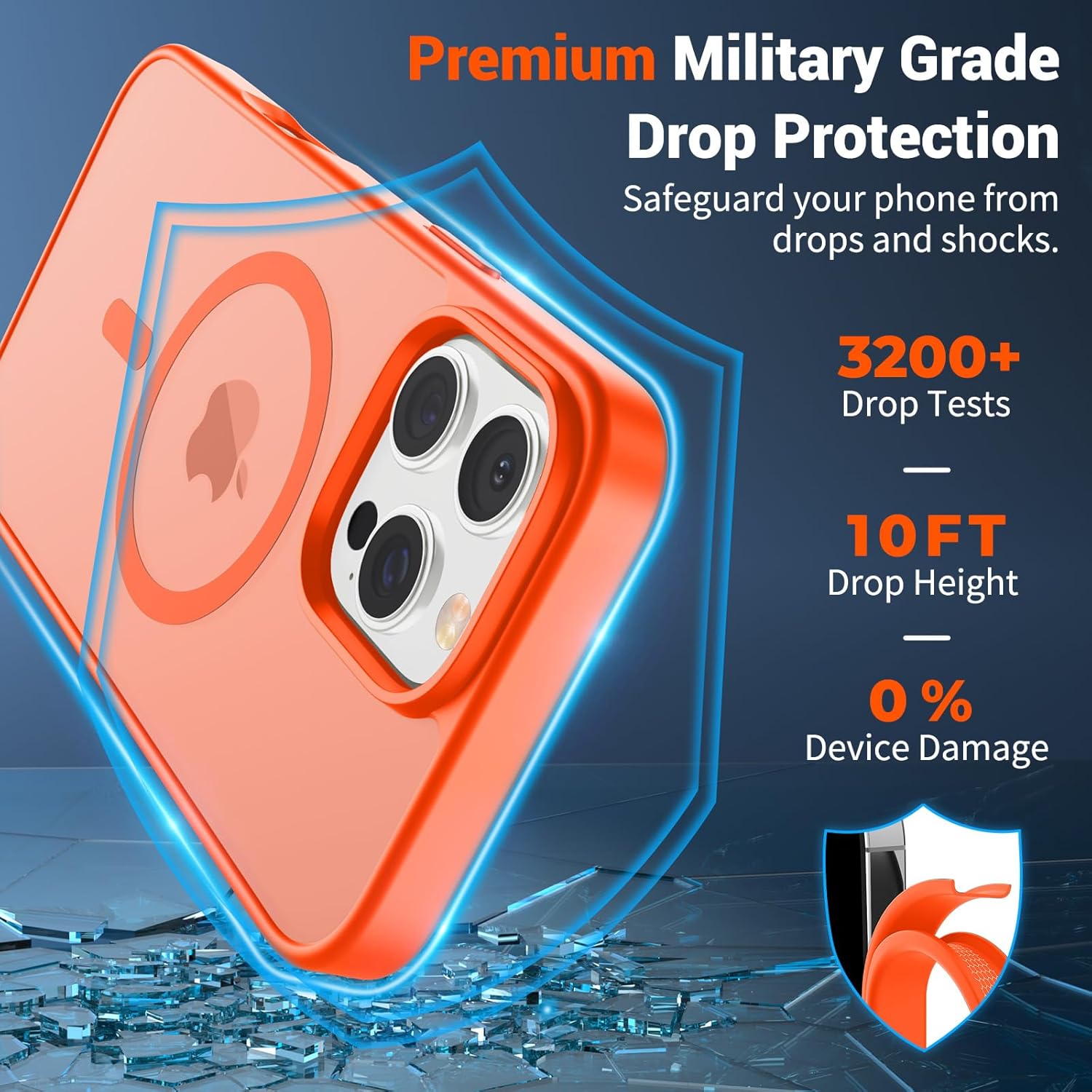 SUPFINE Magnetic for iPhone 16 Pro Max Case (Compatible with MagSafe) (Military Grade Drop Protection) Slim Translucent Matte Shockproof with Anti-Fingerprint Phone Case,Orange