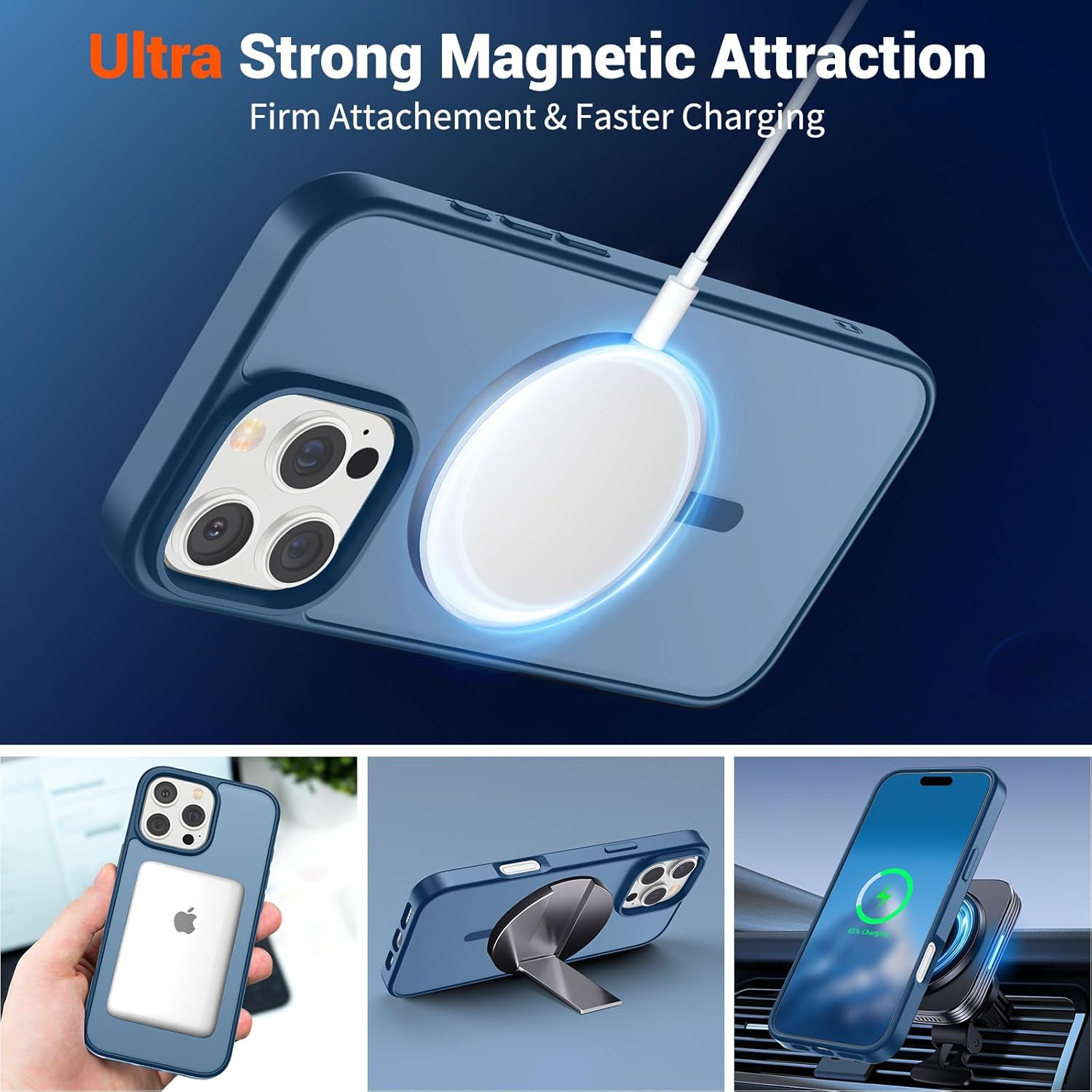 SUPFINE Magnetic for iPhone 16 Pro Max Case (Compatible with MagSafe) (Military Grade Drop Protection) Slim Translucent Matte Shockproof with Anti-Fingerprint Phone Case, Deep Blue