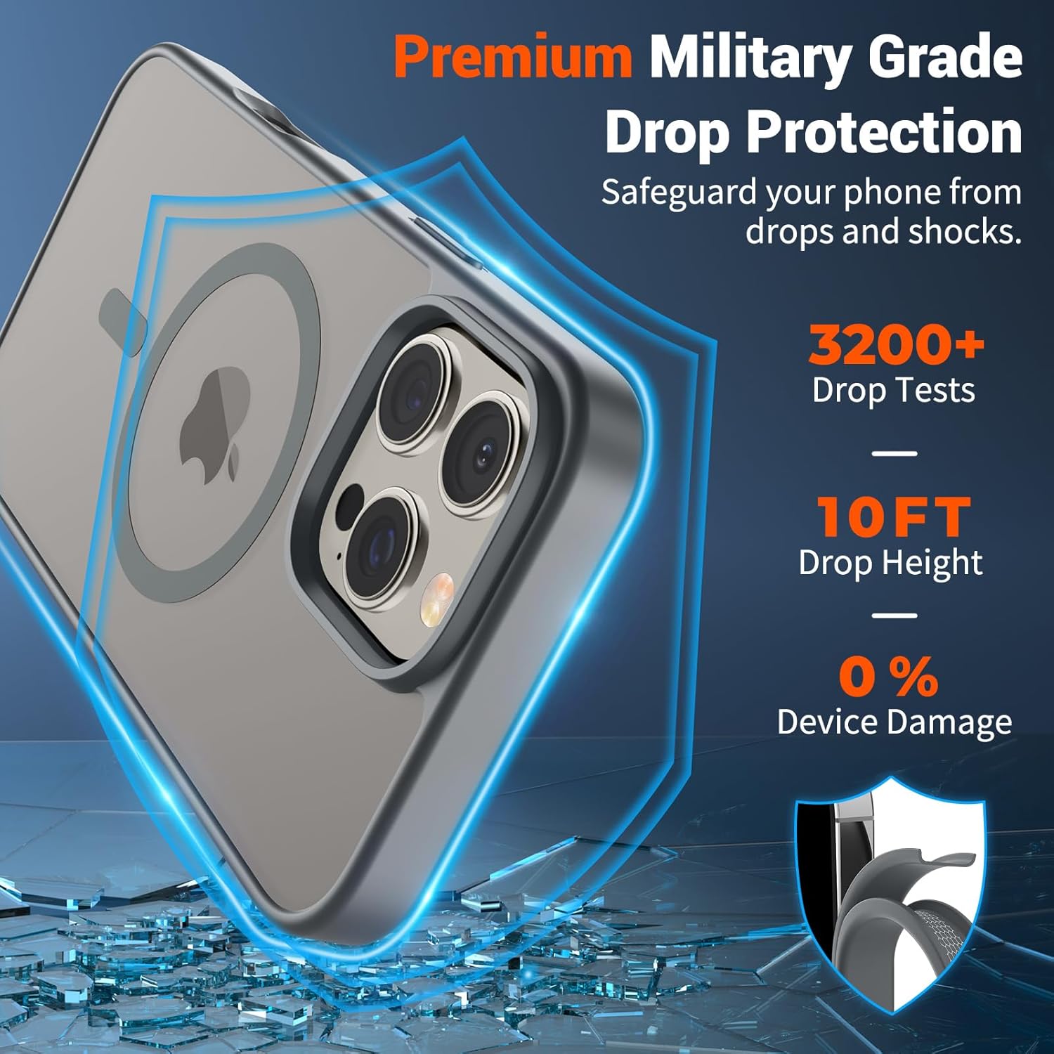 iPhone 16 Pro Max Case (Compatible with MagSafe) (Military Grade Drop Protection) Slim Translucent Matte Shockproof with Anti-Fingerprint Phone Case,Gray