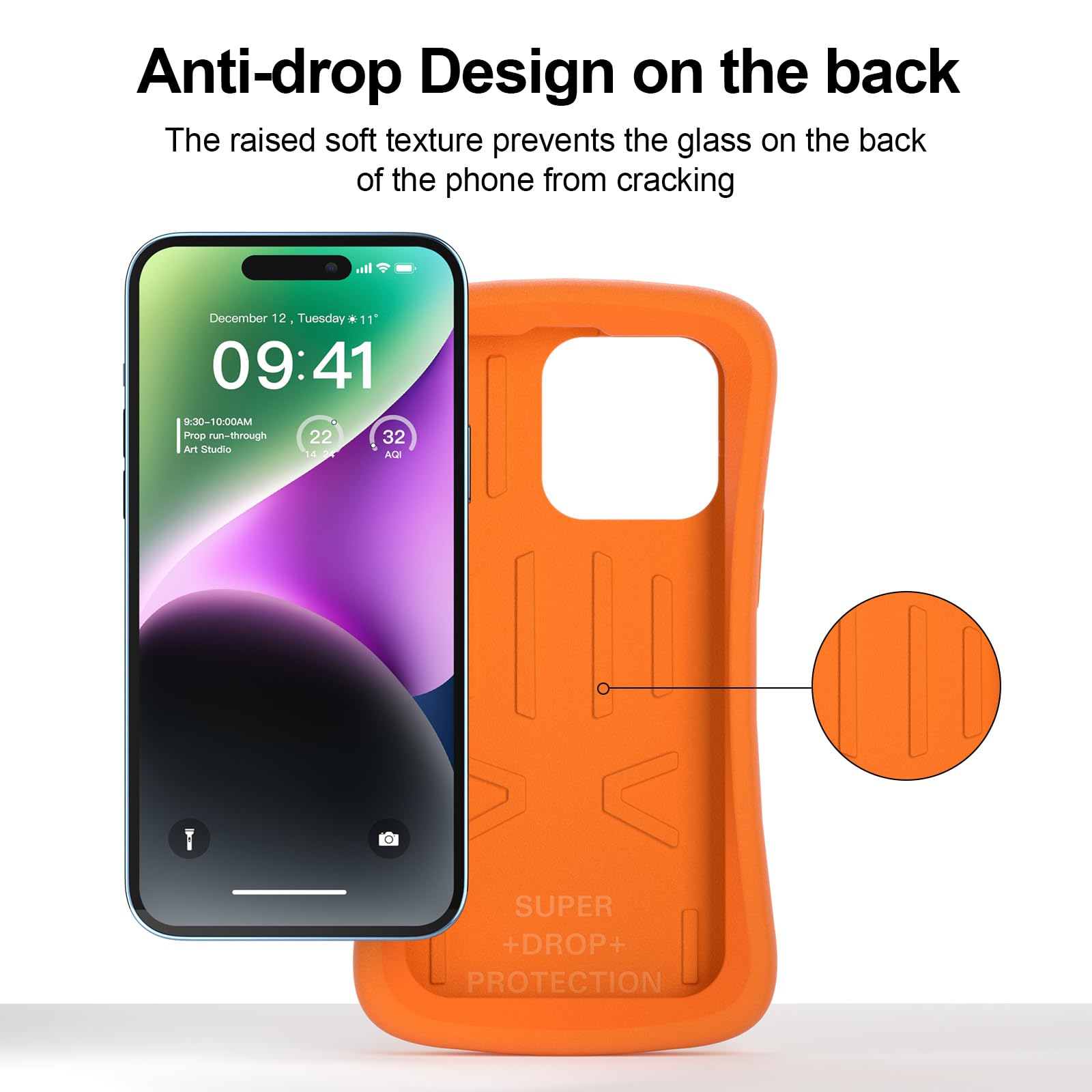SUPFINE Shockproof Phone Case for iPhone 15/15 Pro/14/14 Pro/13/13 Pro/12/12 Pro, [EVA Foam Material][10 FT Military Grade Drop Protection] Non-Slip Drop-Proof Protective Cover-6.1 inch Orange