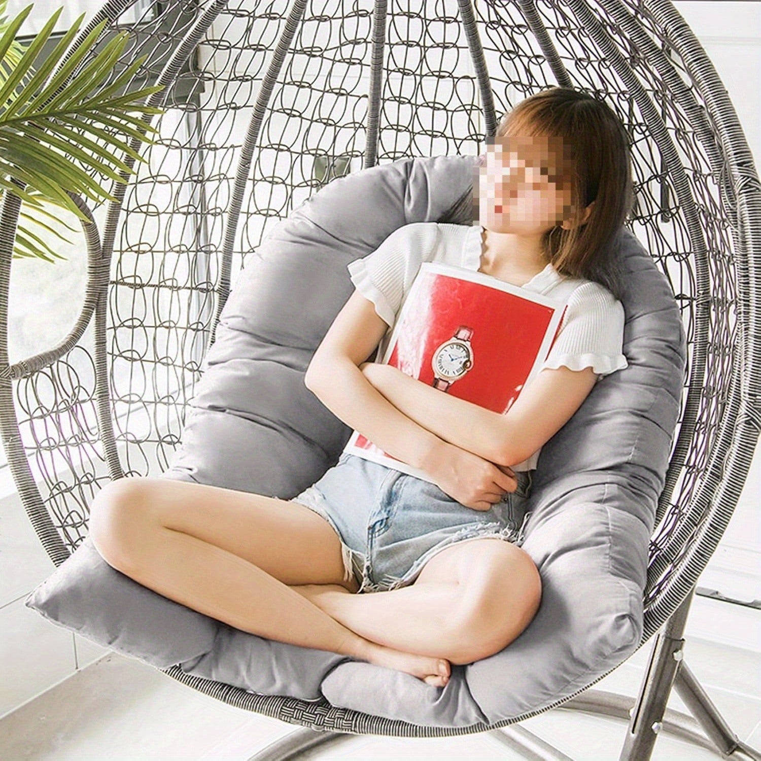 Swing Chair Cushions Replacement Burgundy, Outdoor Hanging Basket Seat Cushion Pillow GRAY Soft Hanging Egg Chair Back Cushions Pads for Indoor and Outdoor Garden, 47.8* 32"